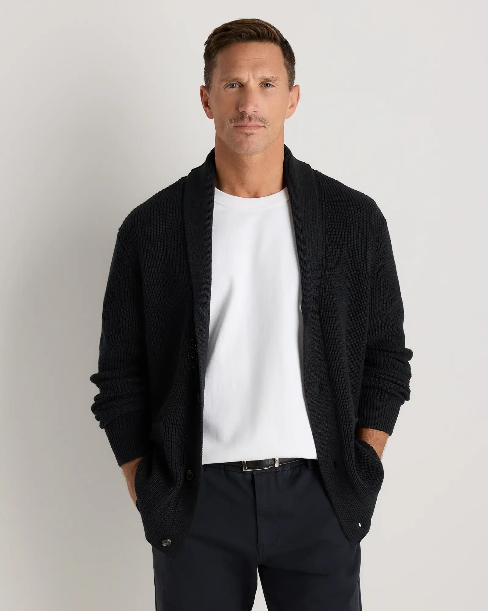 100% Organic Cotton Ribbed Shawl-Collar Cardigan Sweater