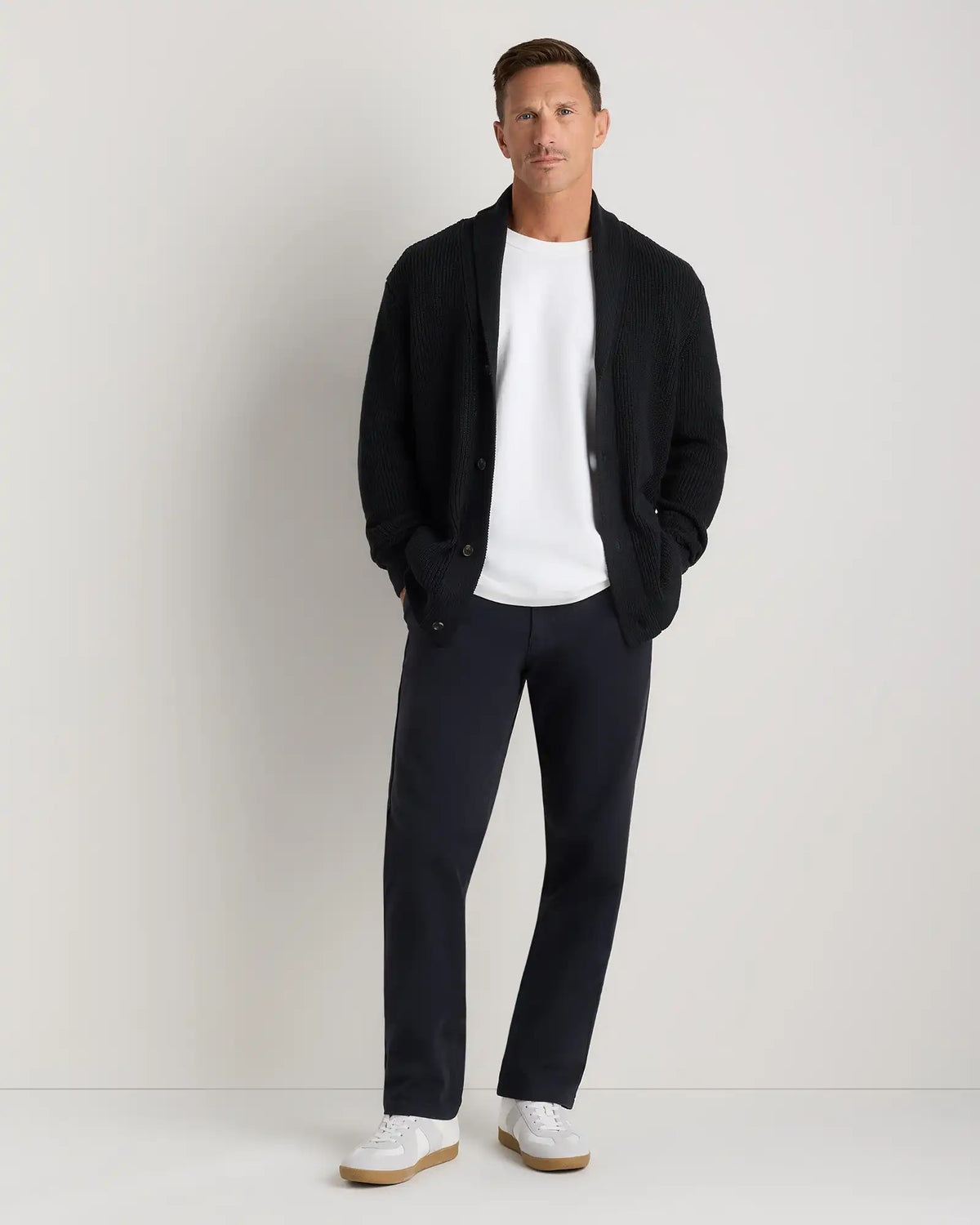 100% Organic Cotton Ribbed Shawl-Collar Cardigan Sweater