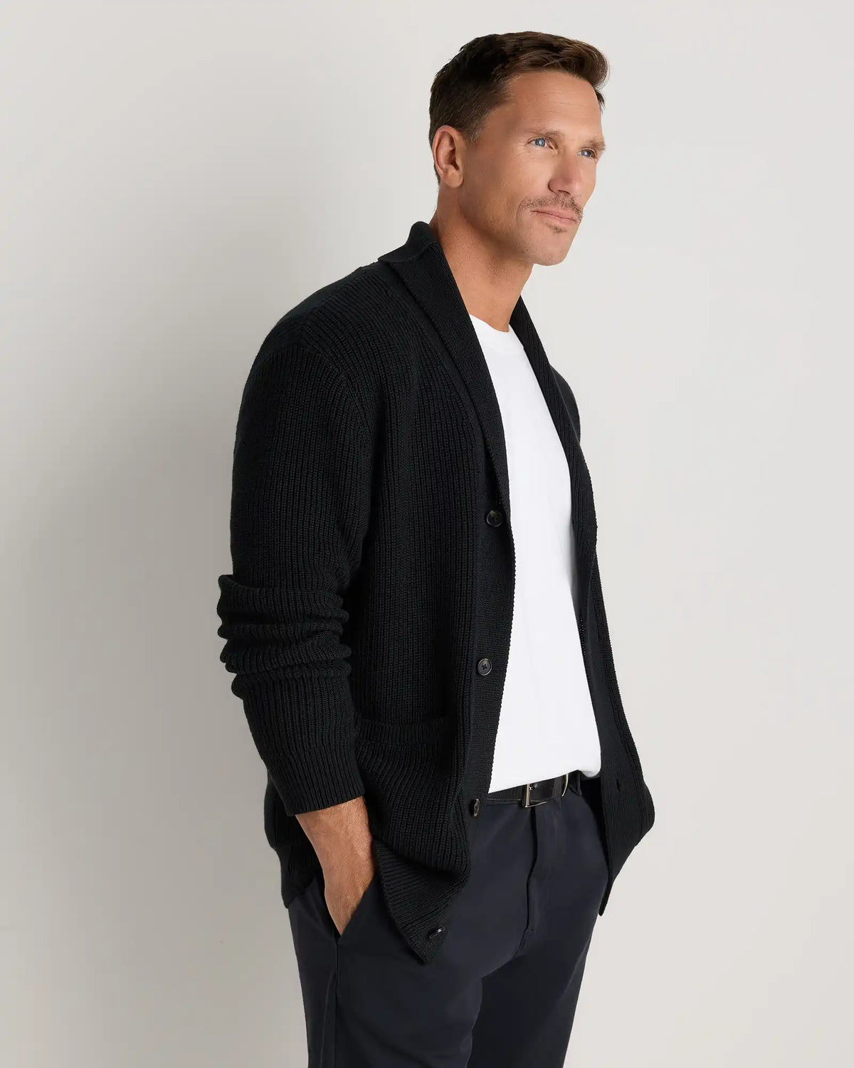 100% Organic Cotton Ribbed Shawl-Collar Cardigan Sweater