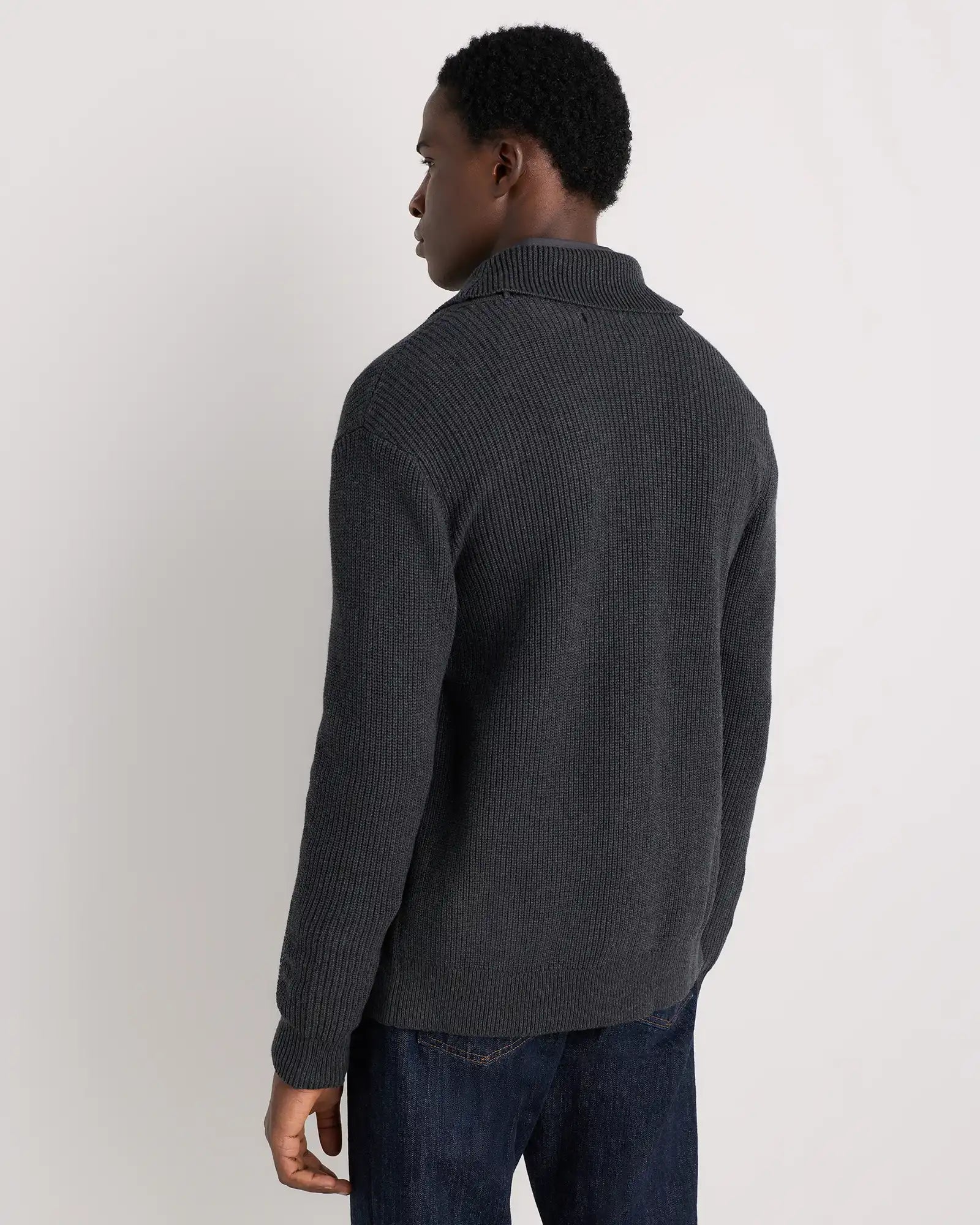 100% Organic Cotton Ribbed Shawl-Collar Cardigan Sweater