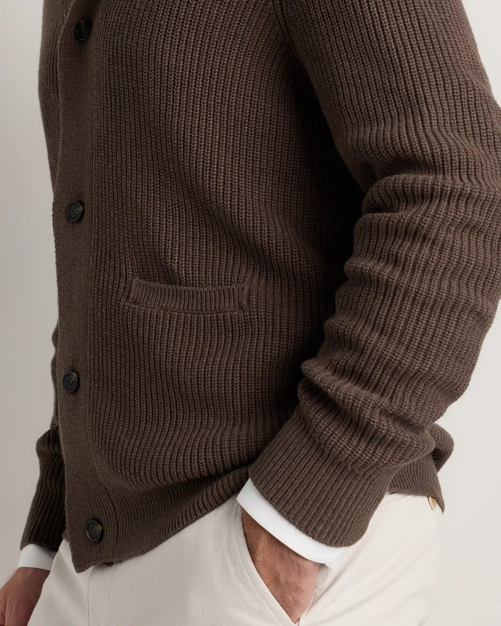 100% Organic Cotton Ribbed Shawl-Collar Cardigan Sweater