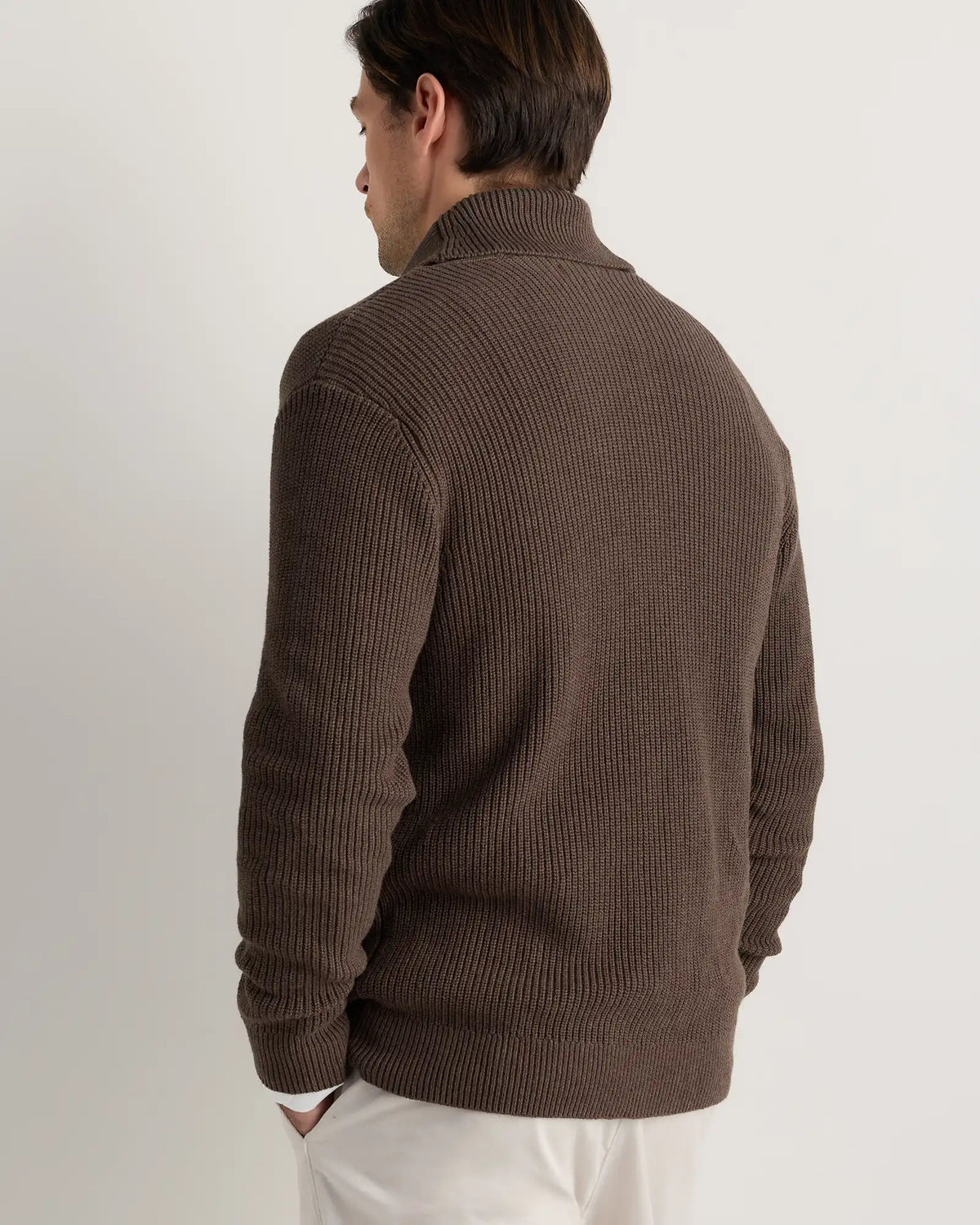100% Organic Cotton Ribbed Shawl-Collar Cardigan Sweater