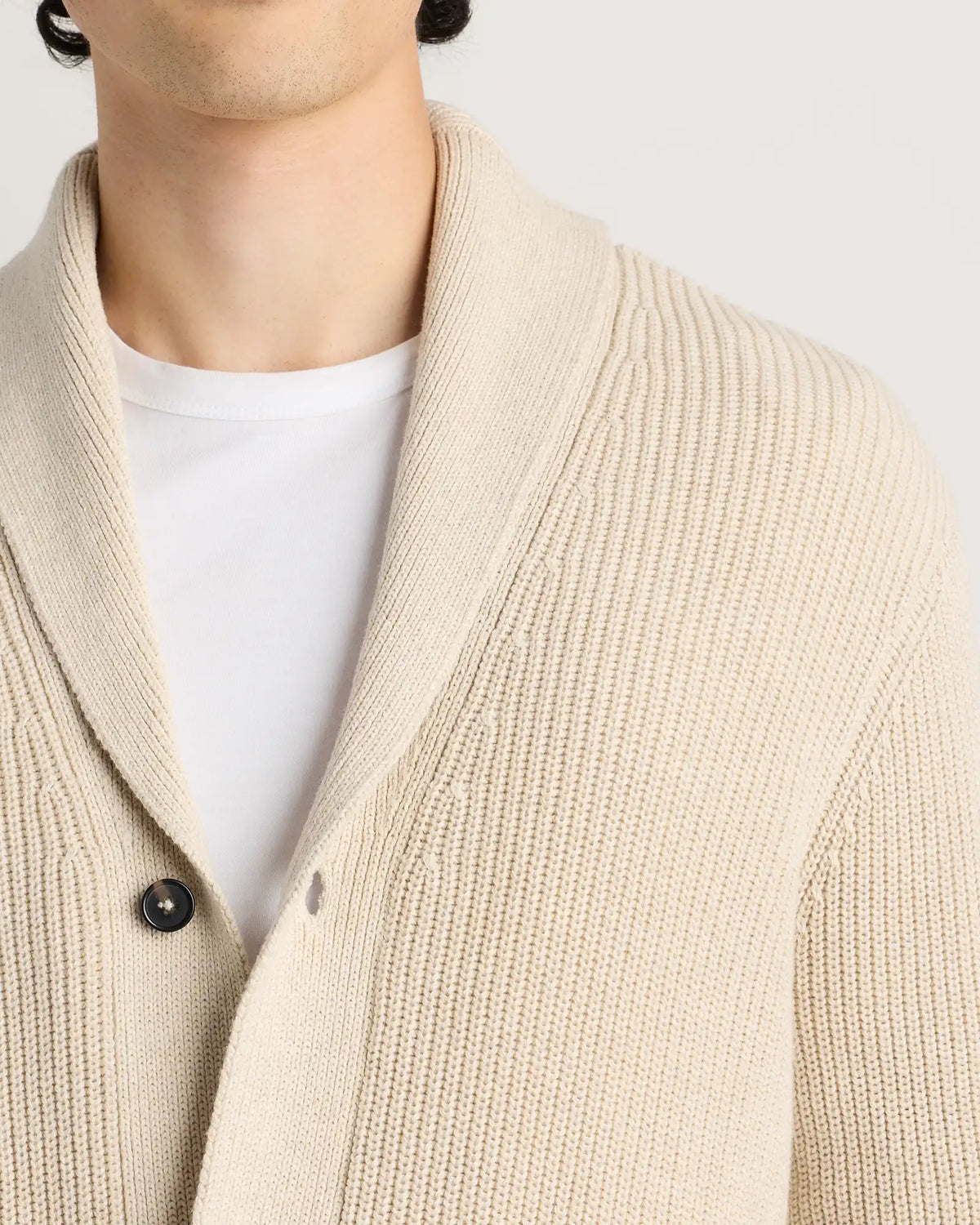 100% Organic Cotton Ribbed Shawl-Collar Cardigan Sweater
