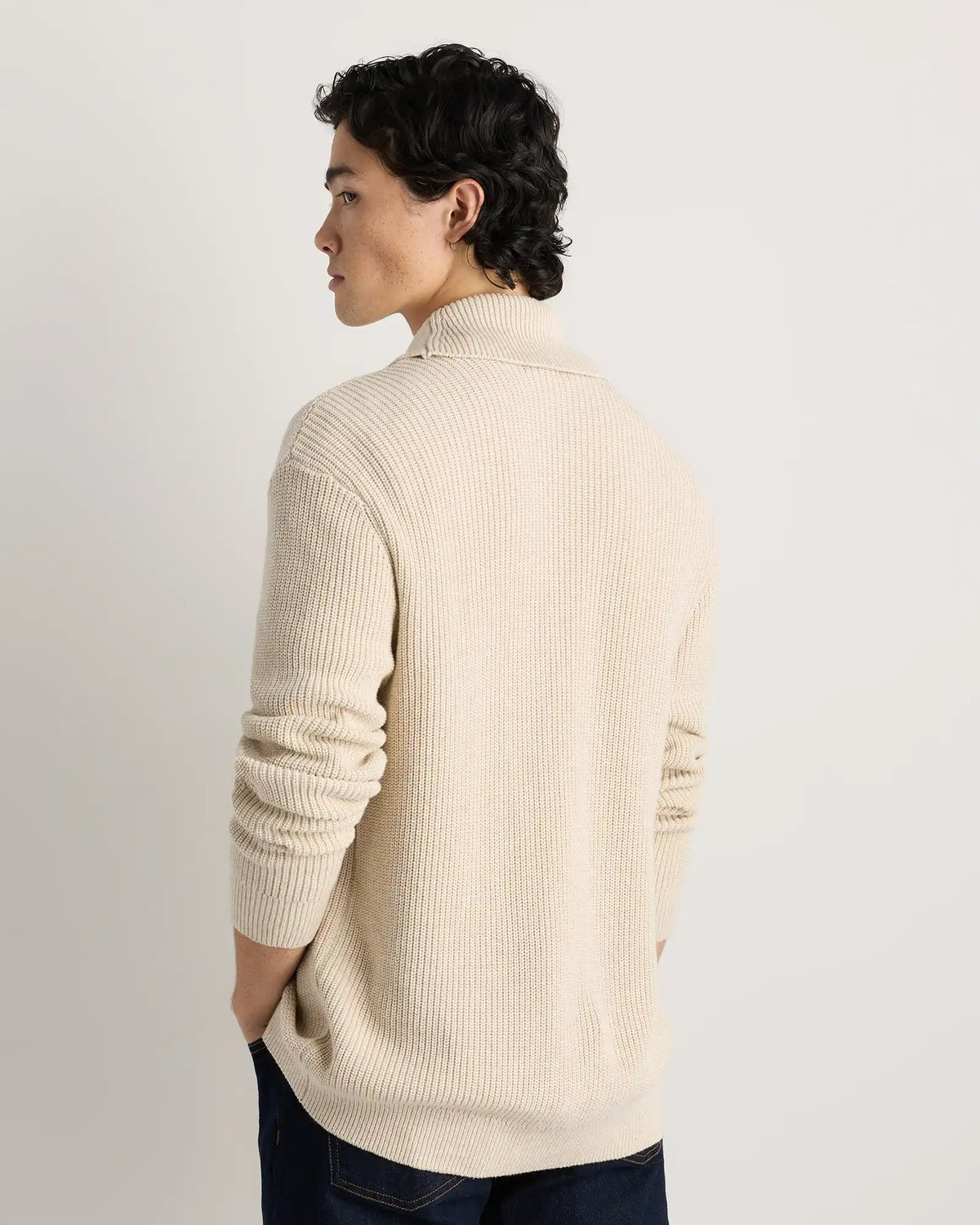100% Organic Cotton Ribbed Shawl-Collar Cardigan Sweater