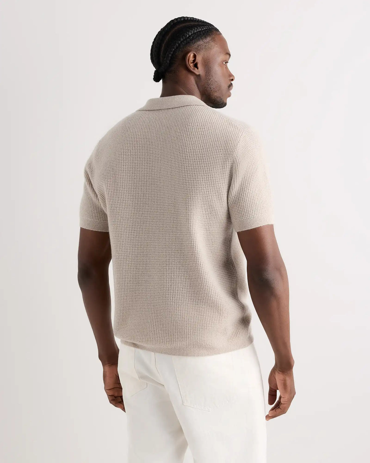 Mongolian Cashmere Waffle Short Sleeve Polo Sweater