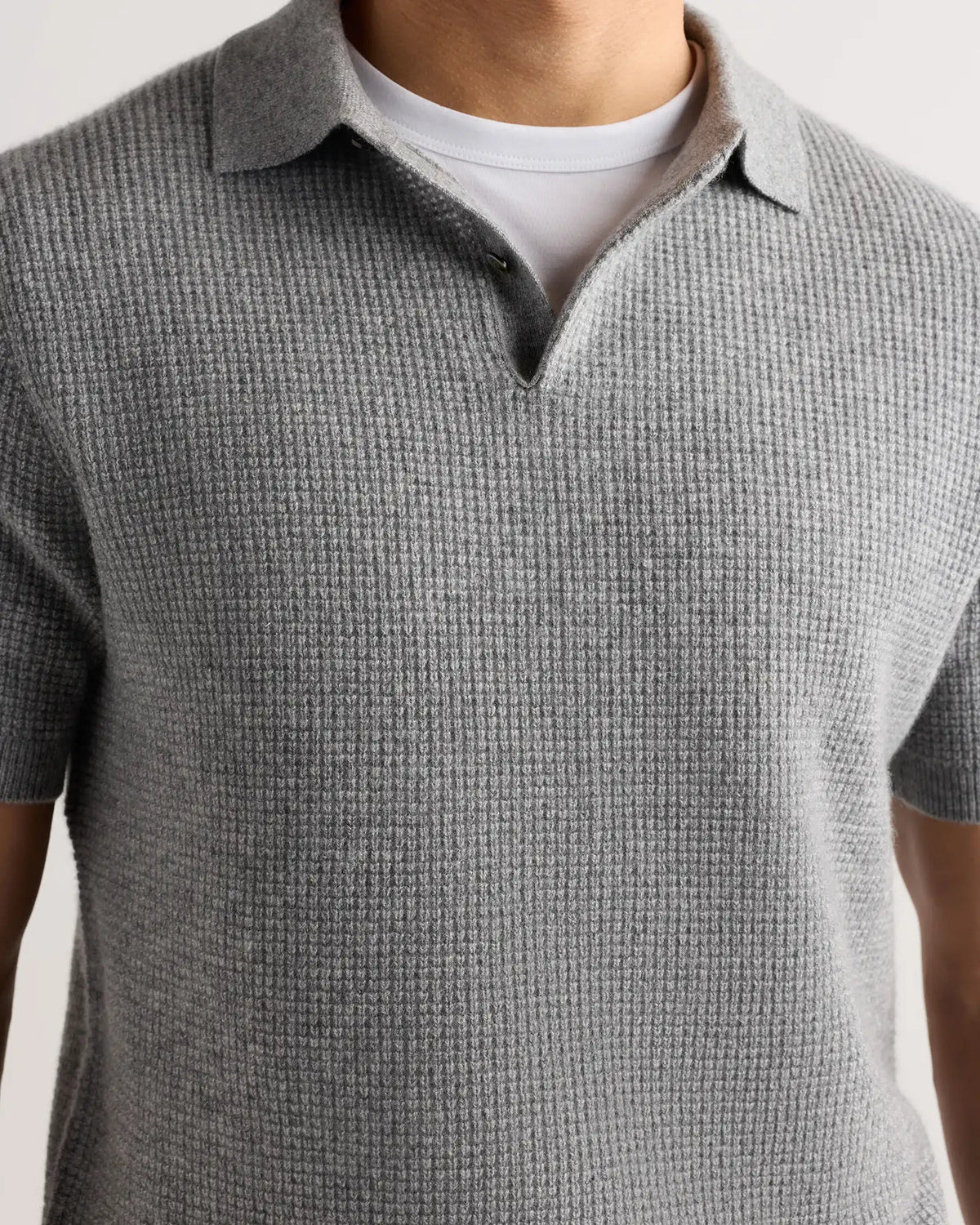 Mongolian Cashmere Waffle Short Sleeve Polo Sweater