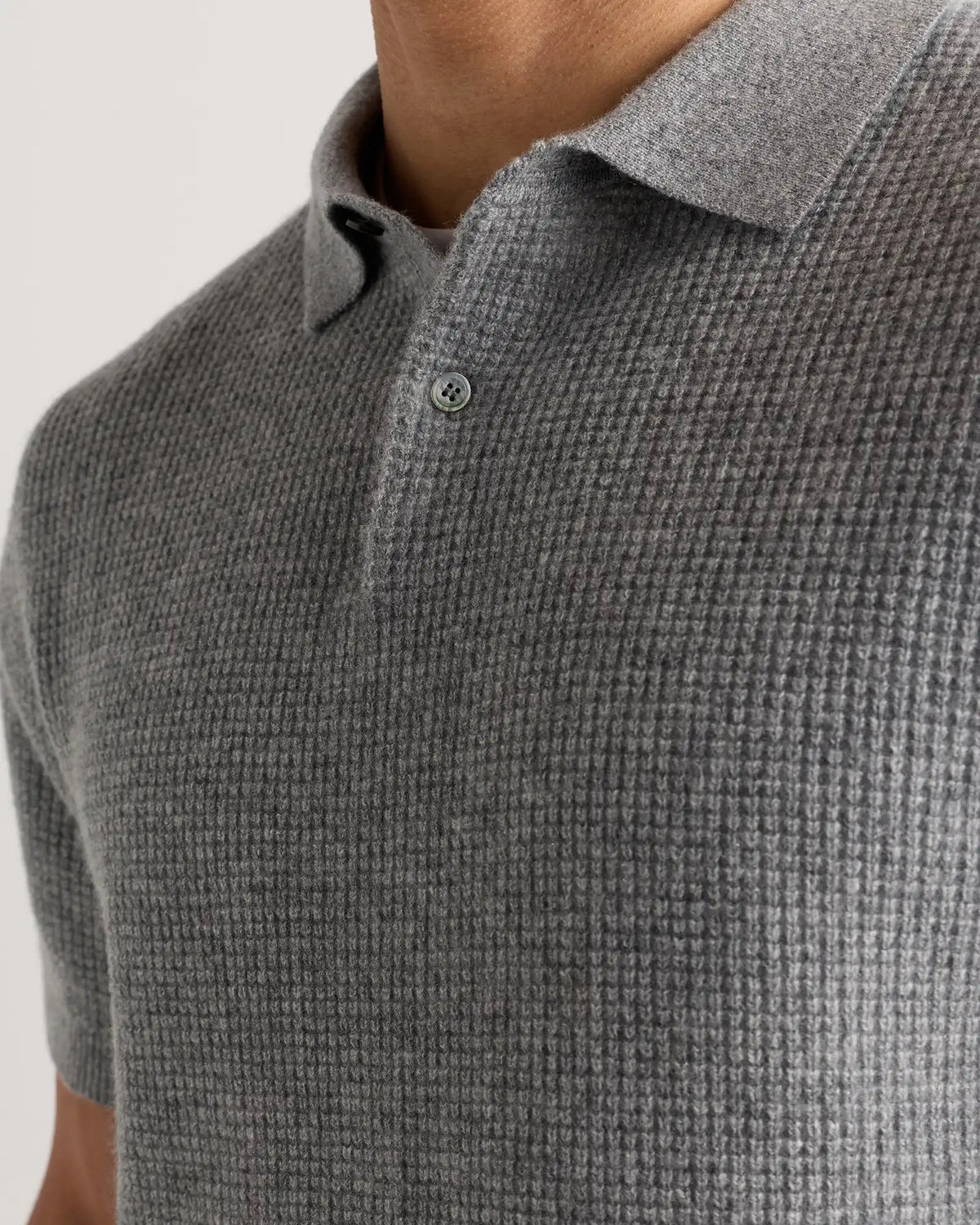 Mongolian Cashmere Waffle Short Sleeve Polo Sweater