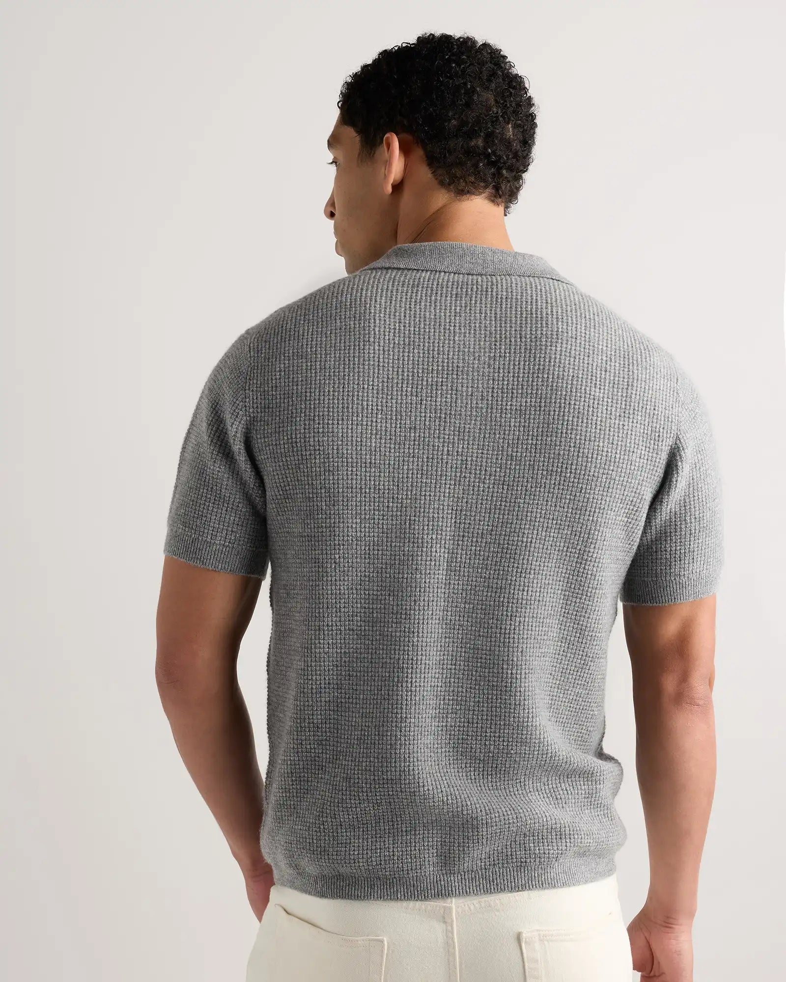 Mongolian Cashmere Waffle Short Sleeve Polo Sweater