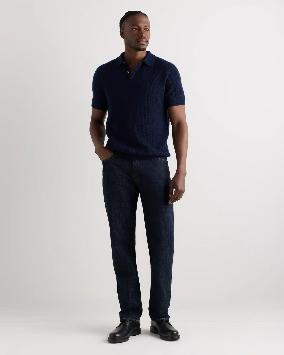 Mongolian Cashmere Waffle Short Sleeve Polo Sweater