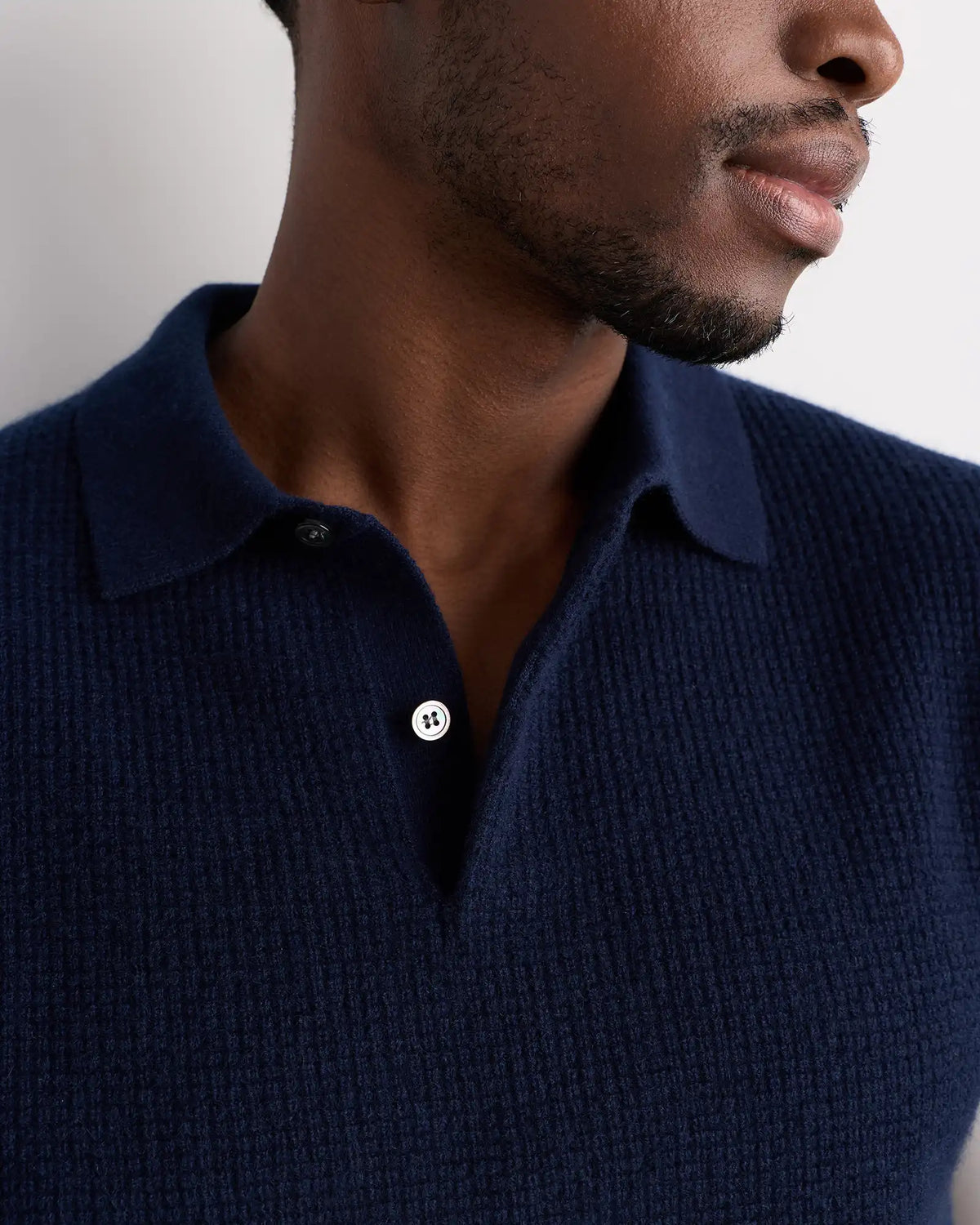 Mongolian Cashmere Waffle Short Sleeve Polo Sweater