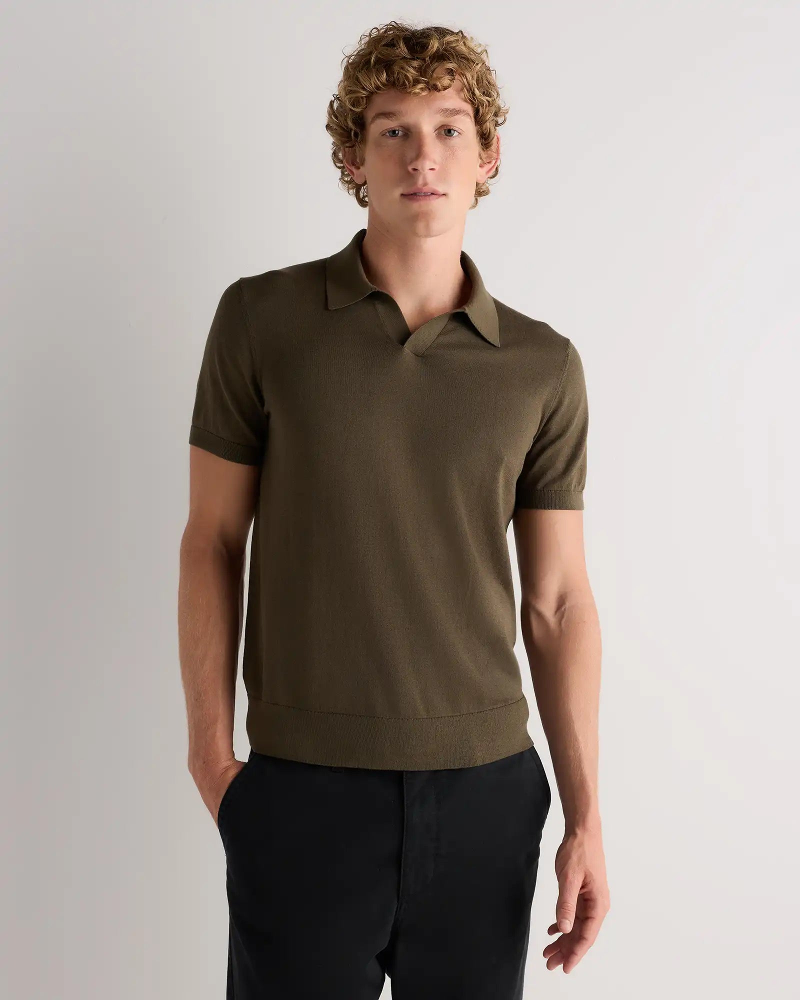 Cotton-Silk Johnny Collar Polo