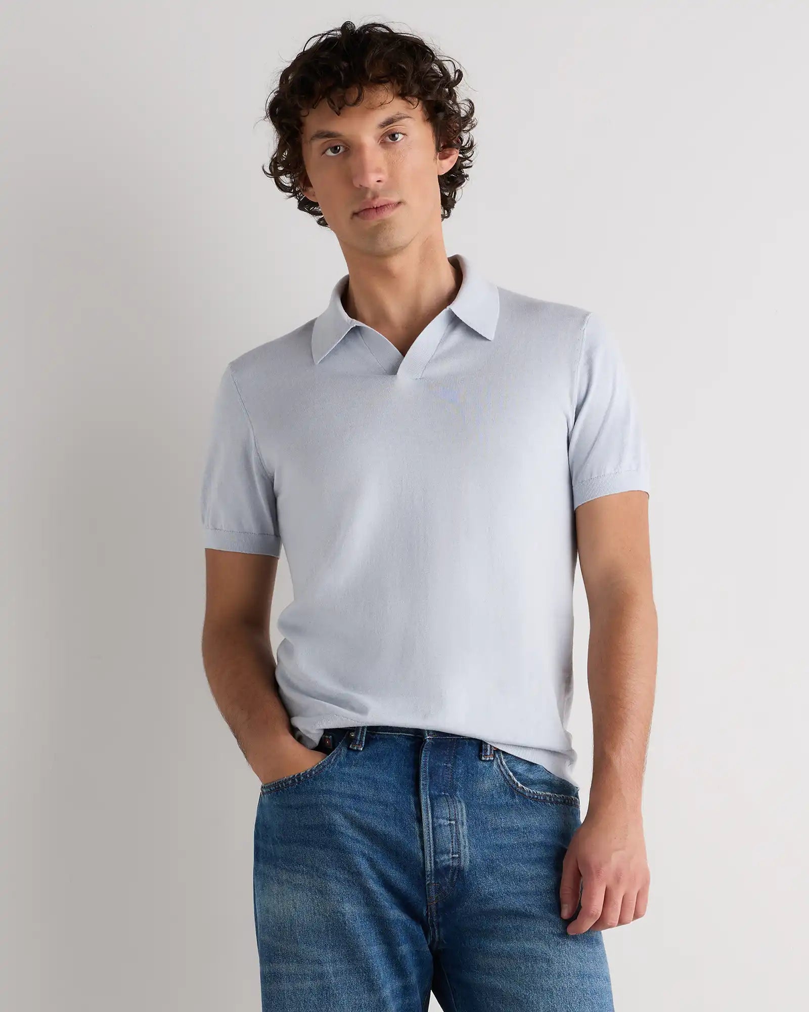 Cotton-Silk Johnny Collar Polo