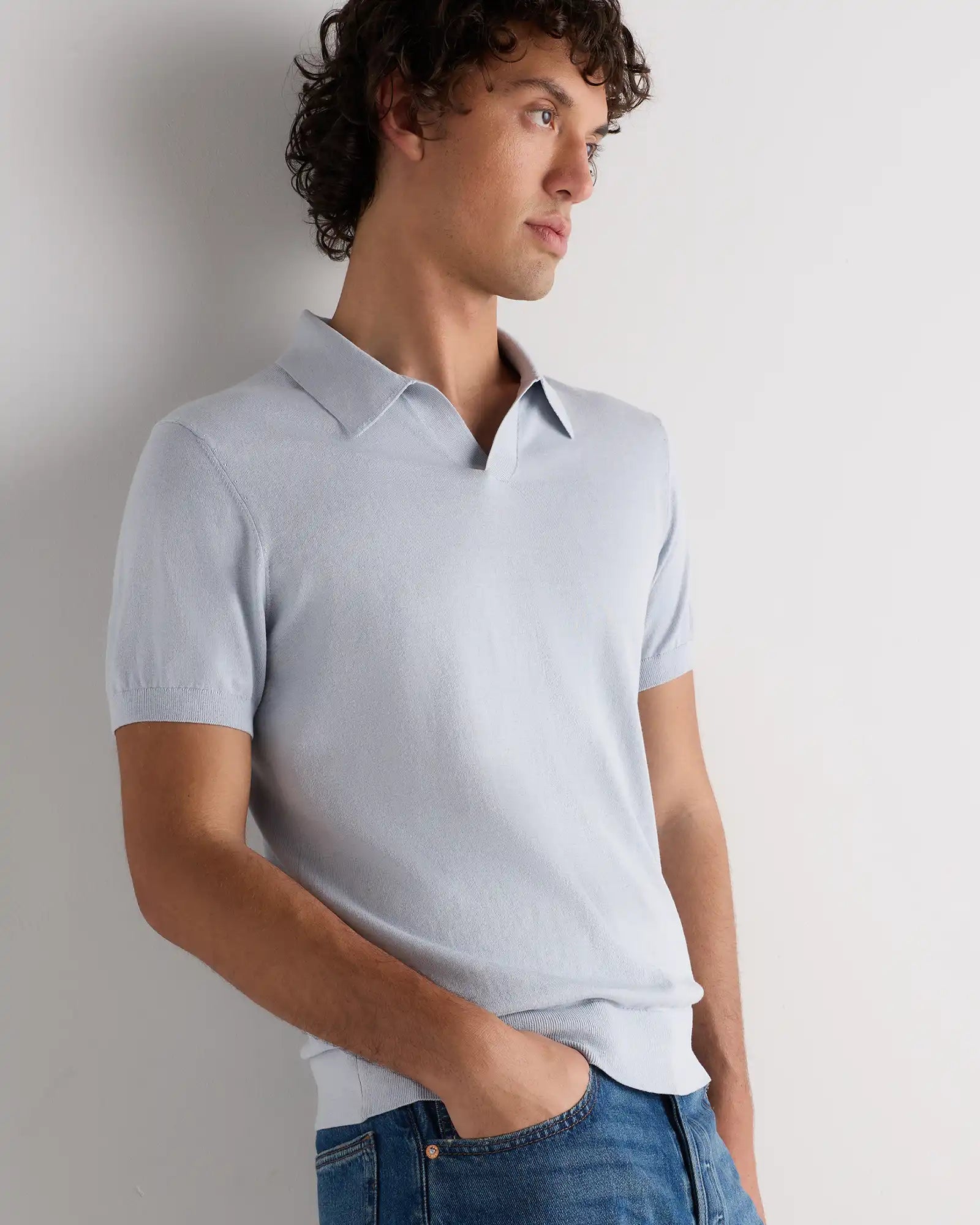Cotton-Silk Johnny Collar Polo