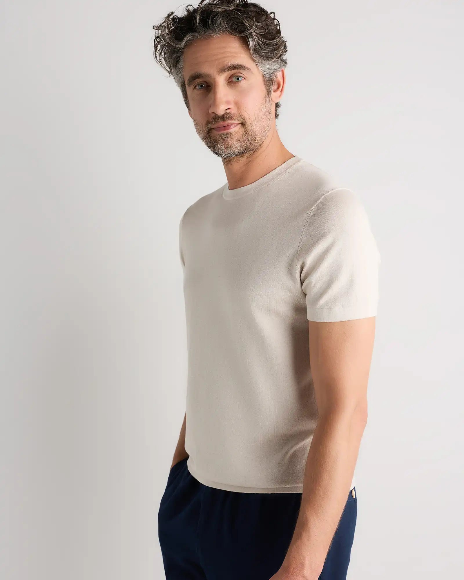 Cotton-Silk Short Sleeve Crewneck Sweater