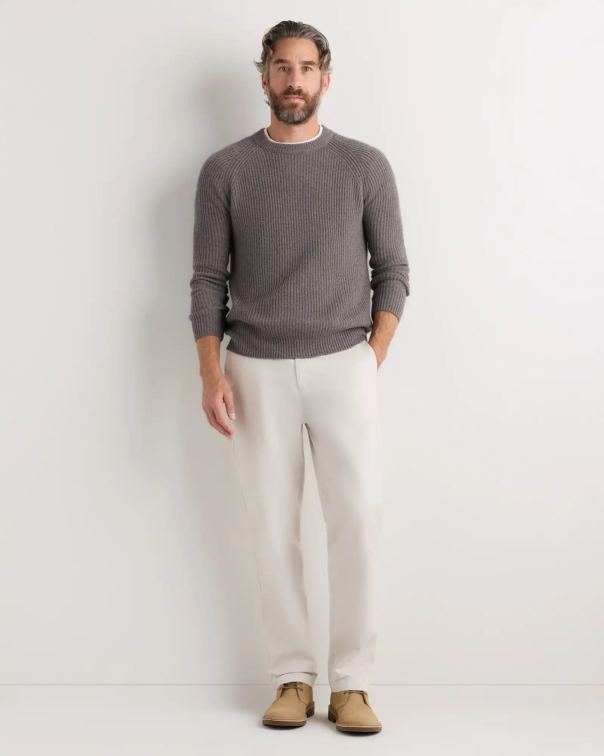 Mongolian Cashmere Fisherman Crewneck Sweater