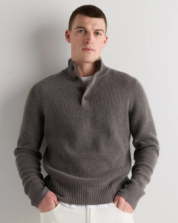 Mongolian Cashmere Waffle Quarter Button Sweater