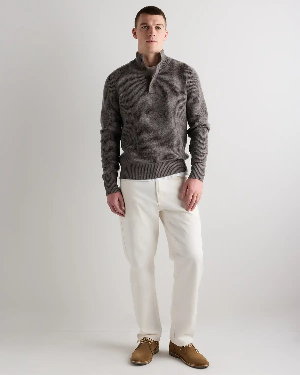 Mongolian Cashmere Waffle Quarter Button Sweater