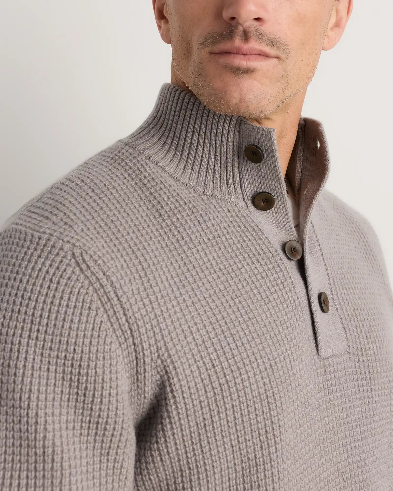 Mongolian Cashmere Waffle Quarter Button Sweater