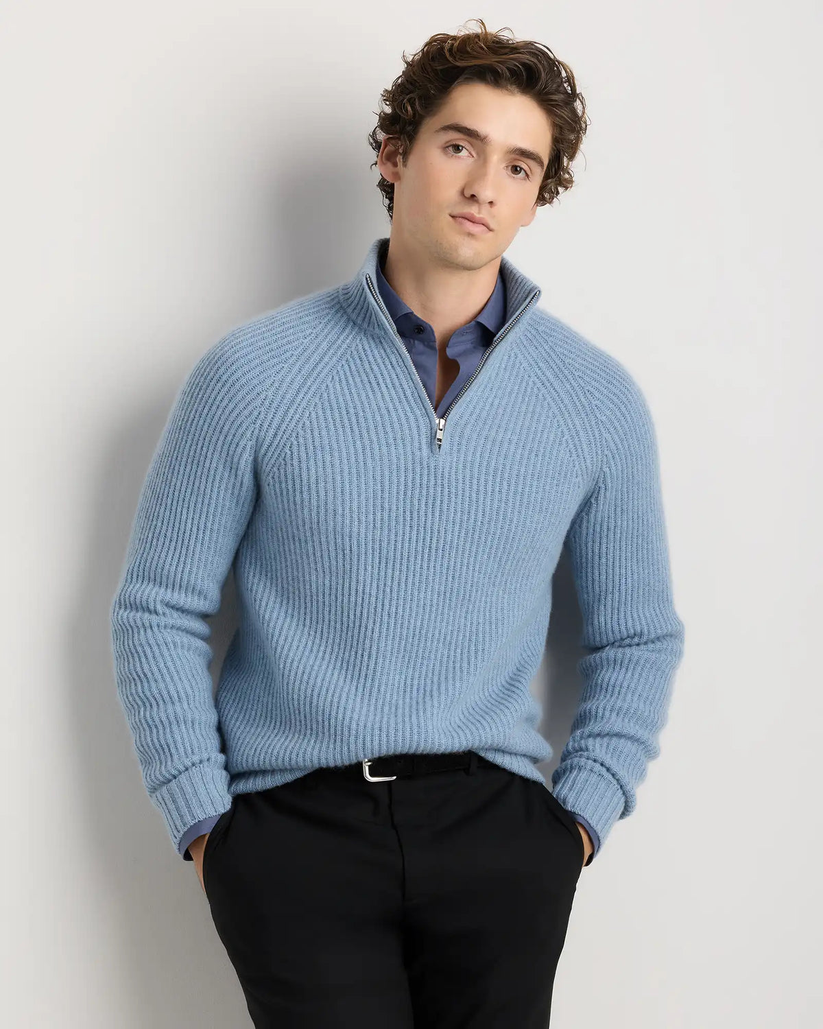 Mongolian Cashmere Fisherman Quarter Zip Sweater