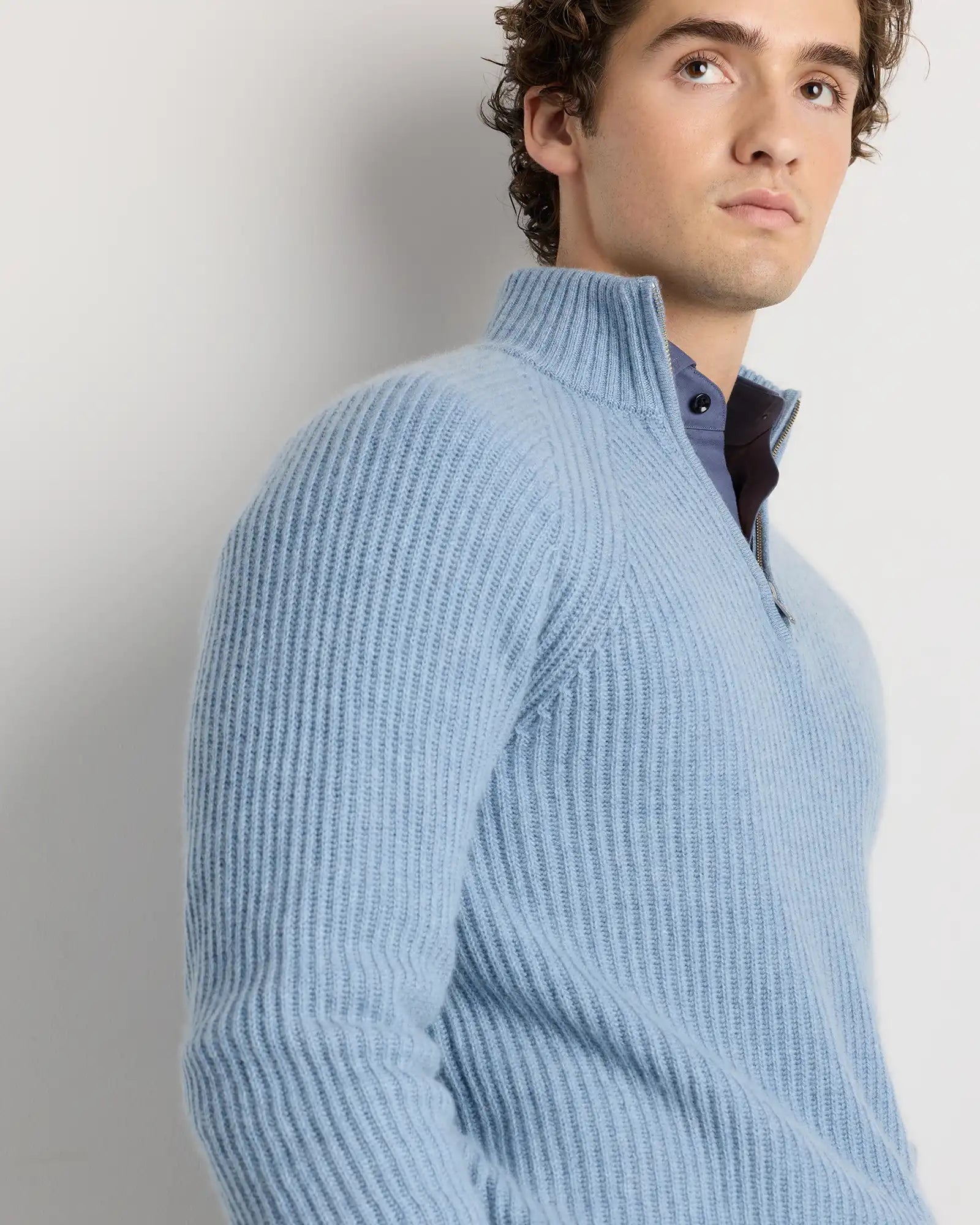 Mongolian Cashmere Fisherman Quarter Zip Sweater