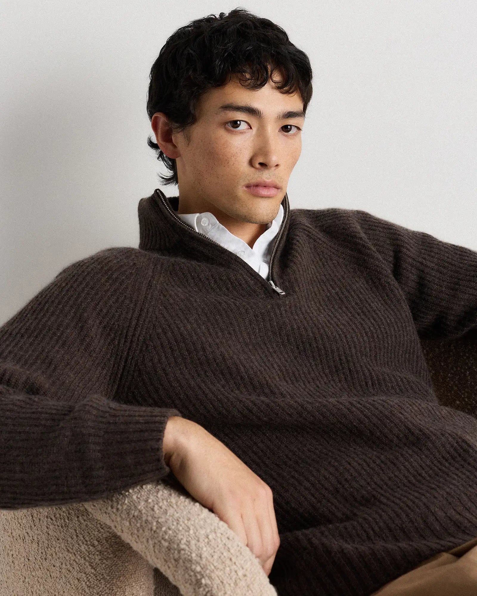 Mongolian Cashmere Fisherman Quarter Zip Sweater