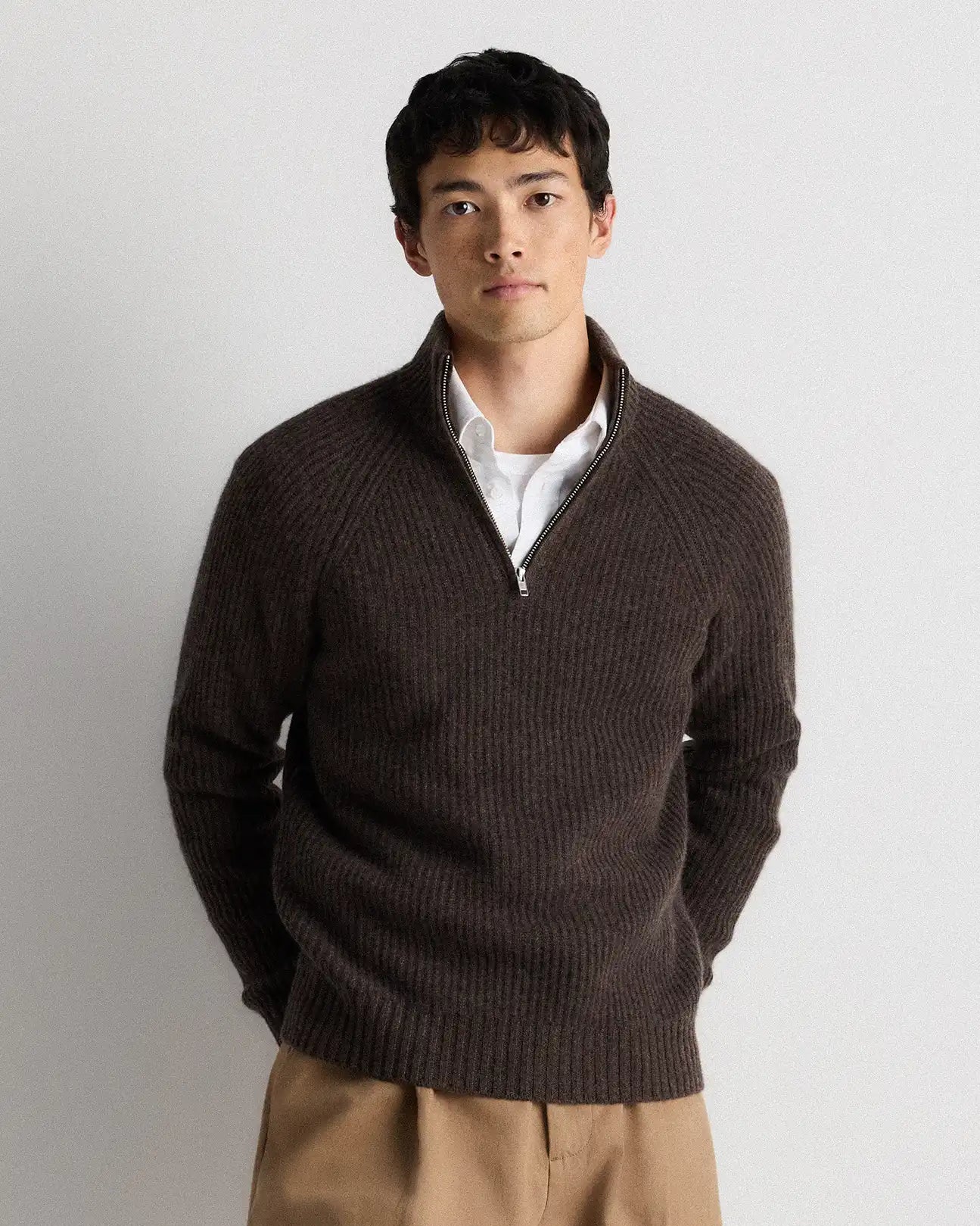 Mongolian Cashmere Fisherman Quarter Zip Sweater