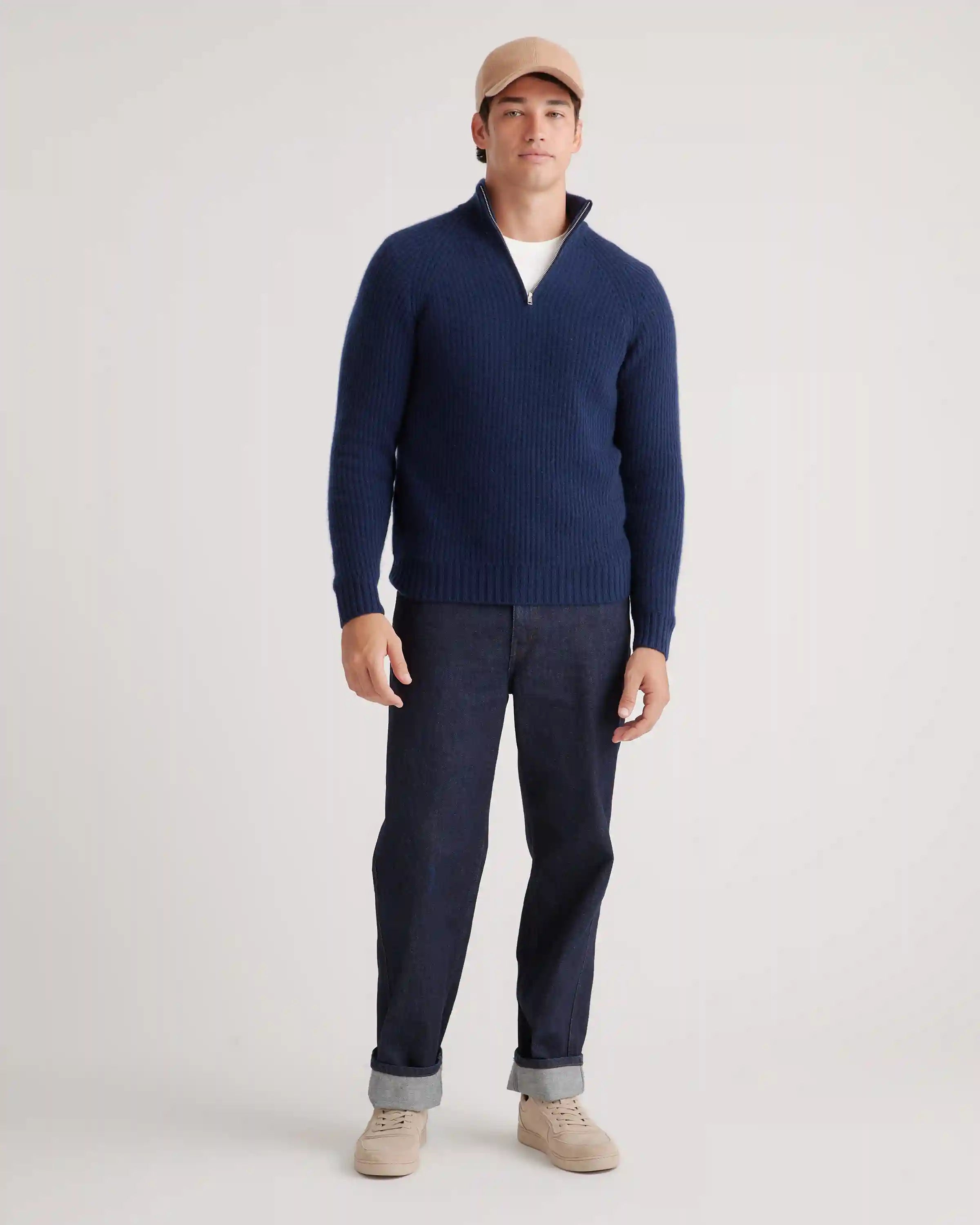 Mongolian Spring Cashmere Fisherman Quarter Zip Sweater
