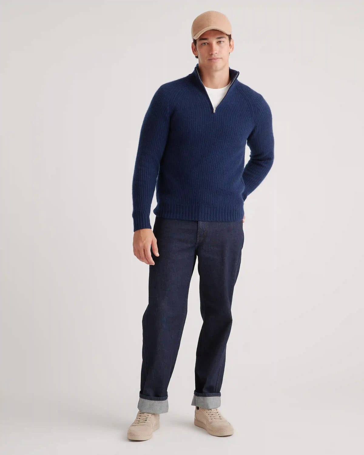 Mongolian Cashmere Fisherman Quarter Zip Sweater