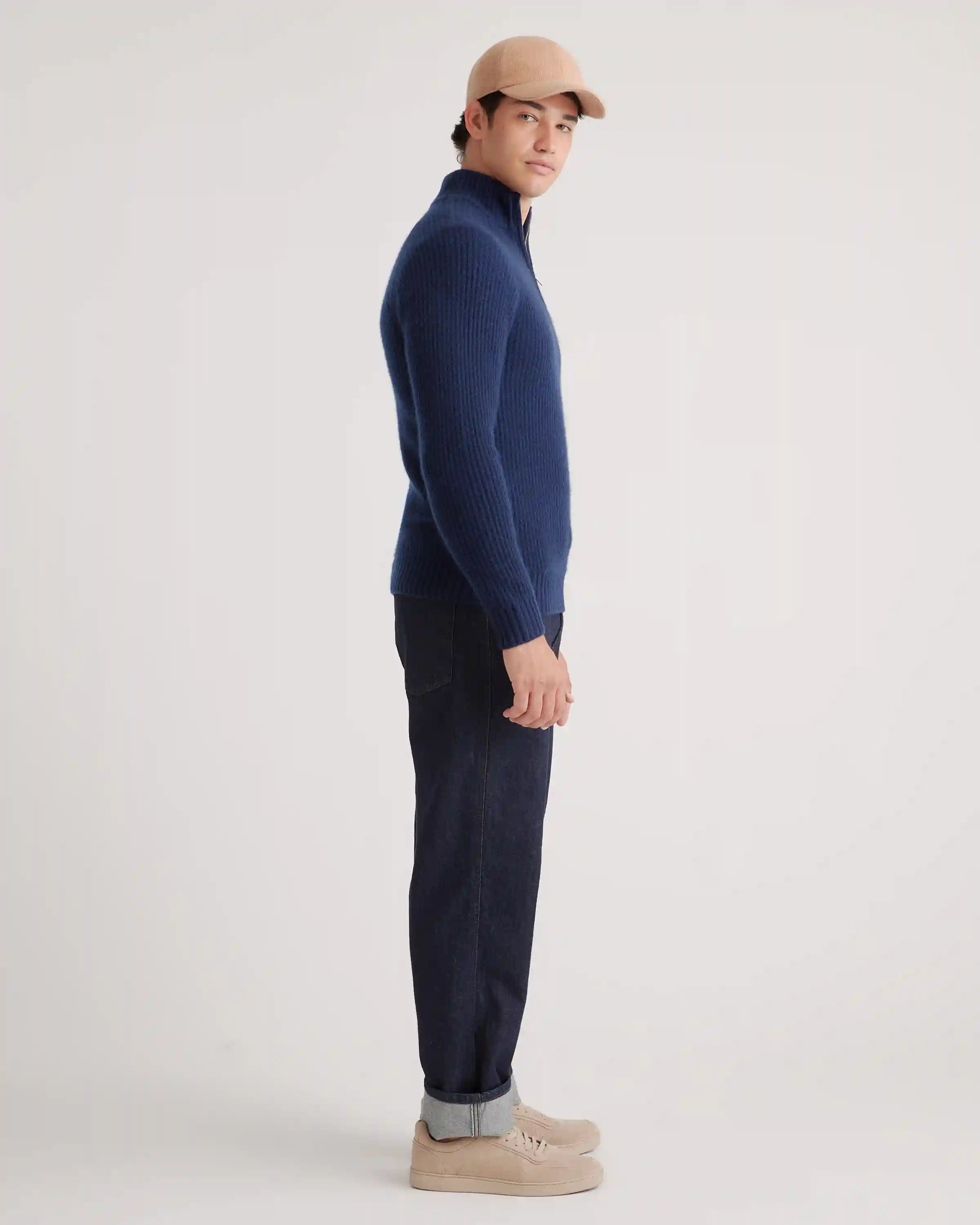 Mongolian Cashmere Fisherman Quarter Zip Sweater