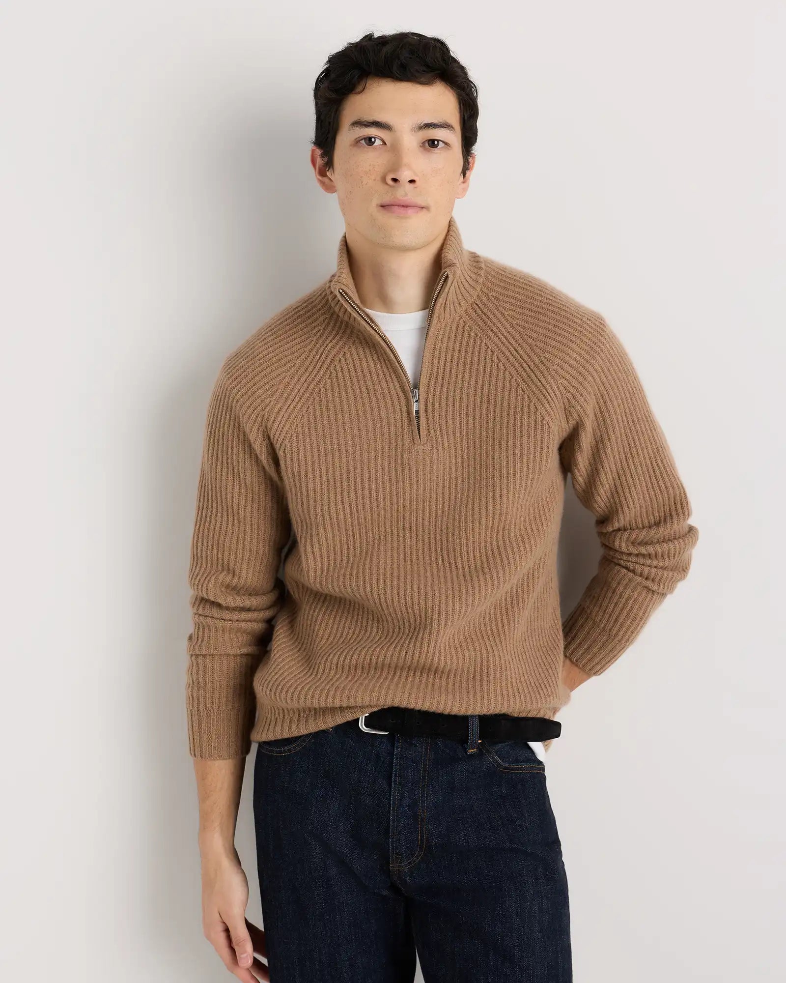 Mongolian Cashmere Fisherman Quarter Zip Sweater