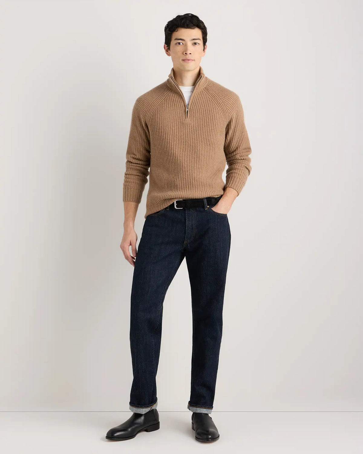 Mongolian Cashmere Fisherman Quarter Zip Sweater