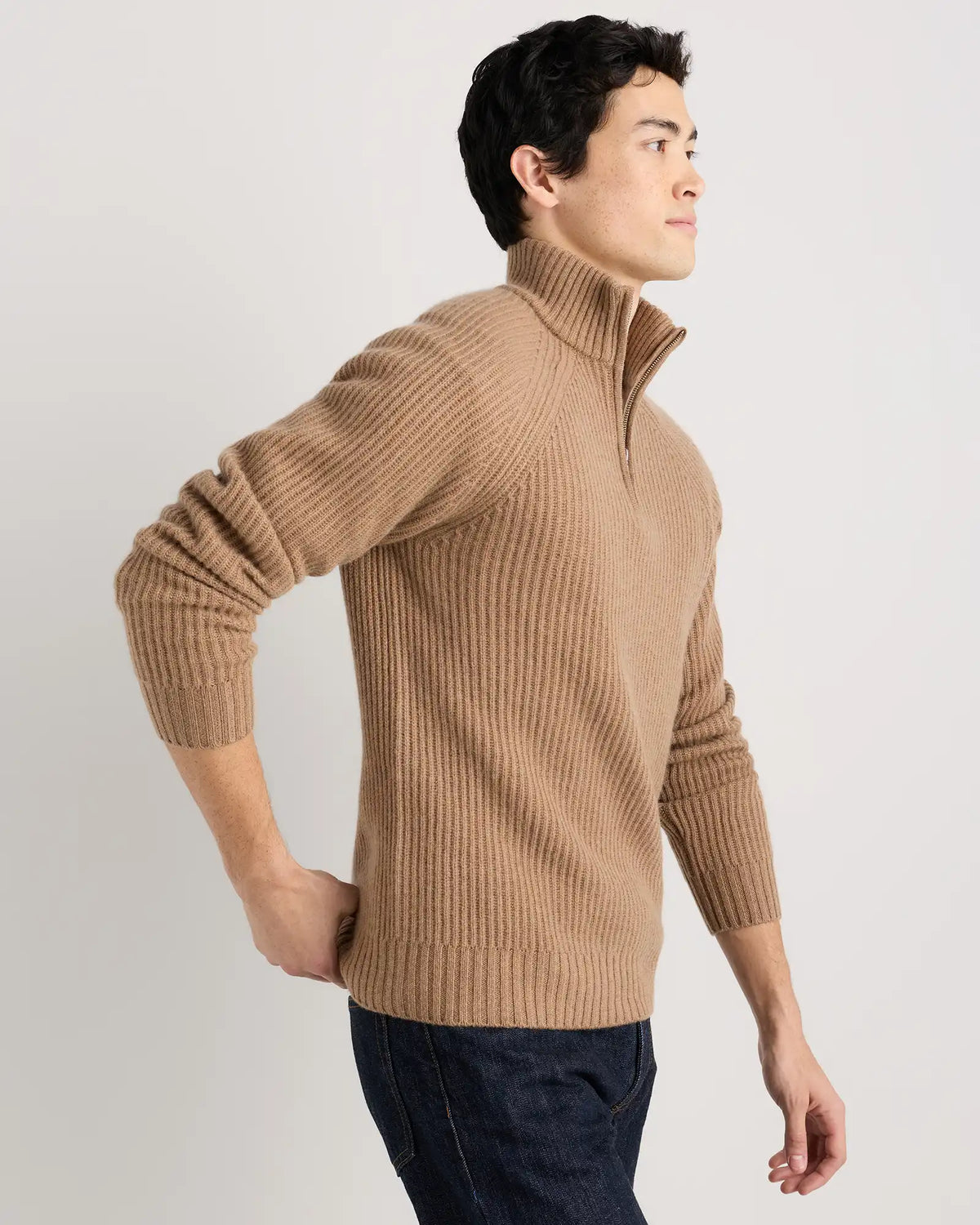 Mongolian Cashmere Fisherman Quarter Zip Sweater