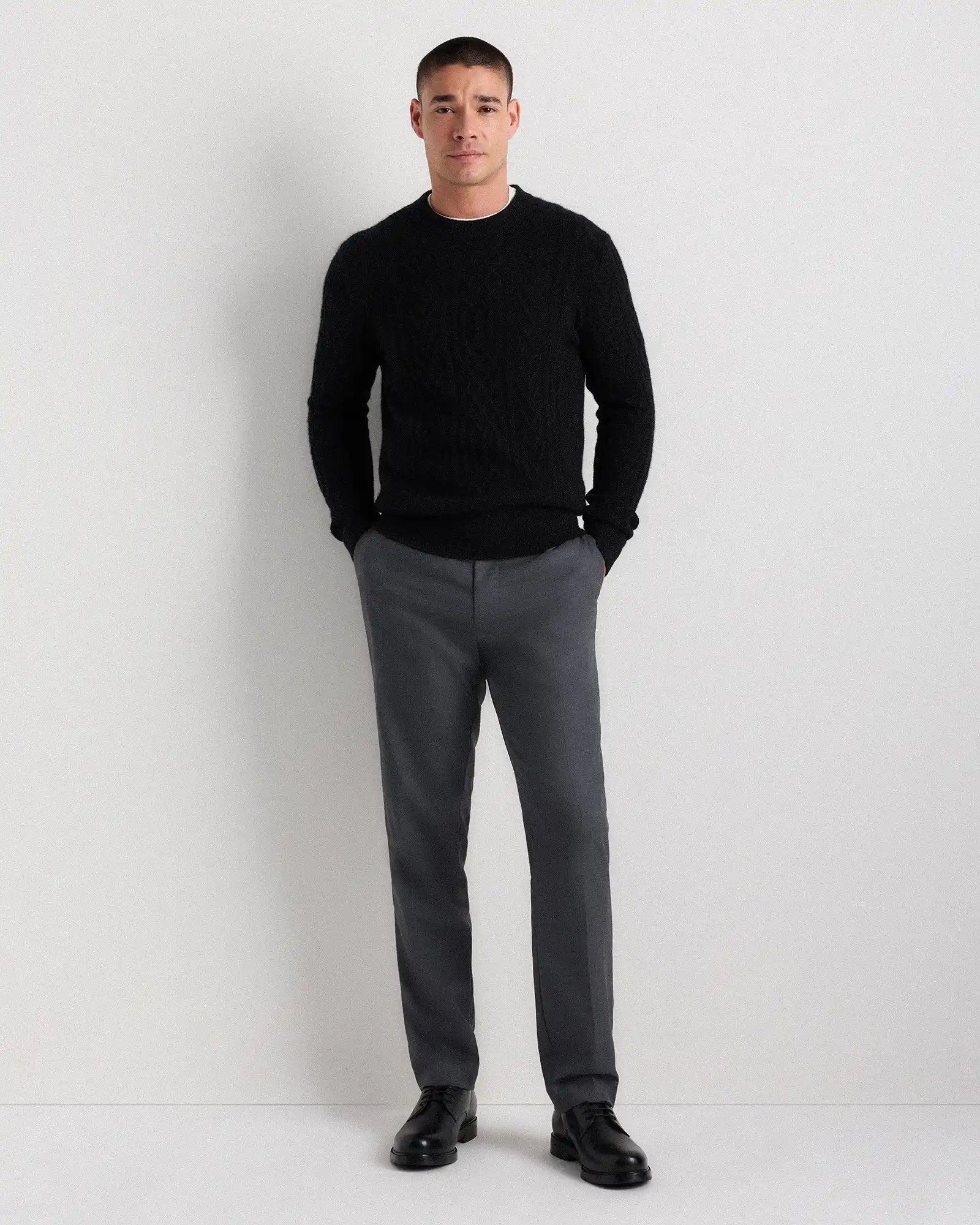 Mongolian Cashmere Cable Crewneck Sweater