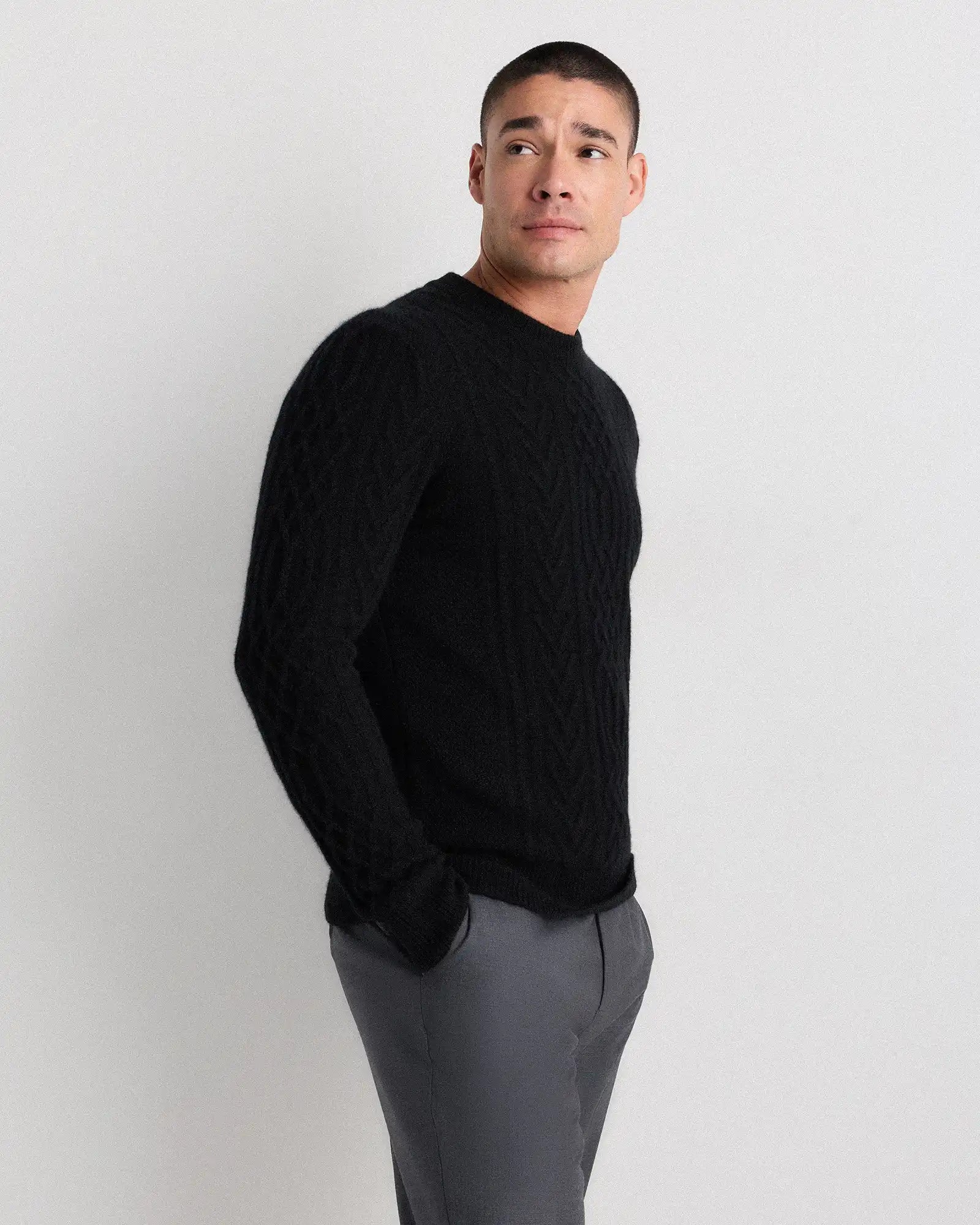 Mongolian Cashmere Cable Crewneck Sweater