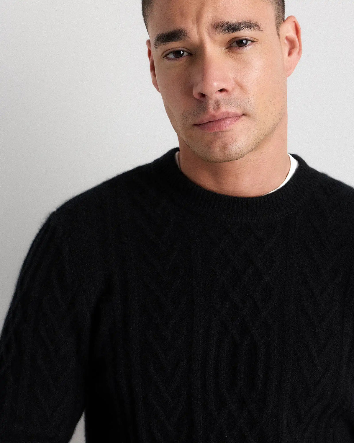 Mongolian Cashmere Cable Crewneck Sweater