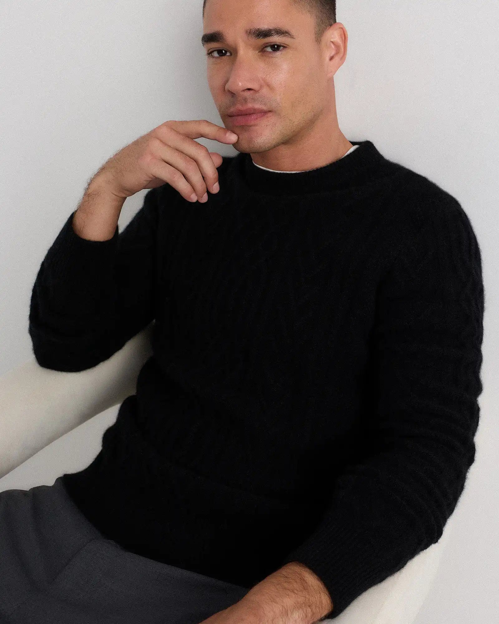 Mongolian Cashmere Cable Crewneck Sweater