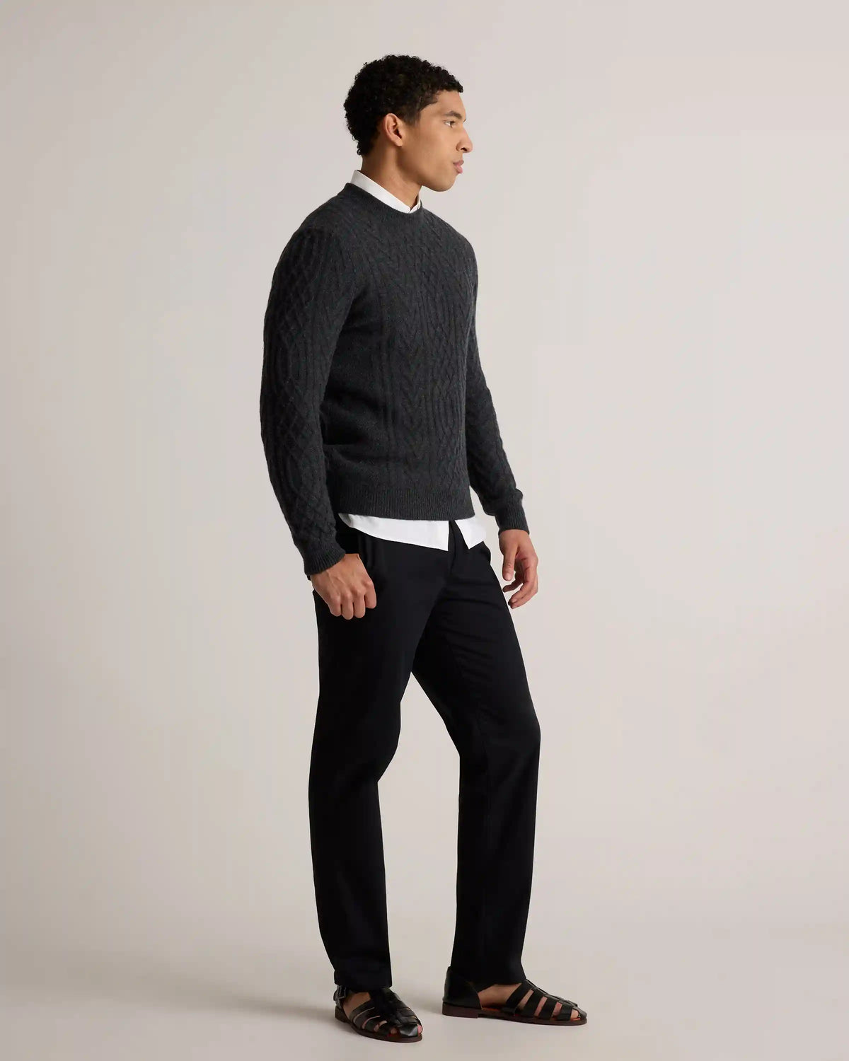 Mongolian Cashmere Cable Crewneck Sweater