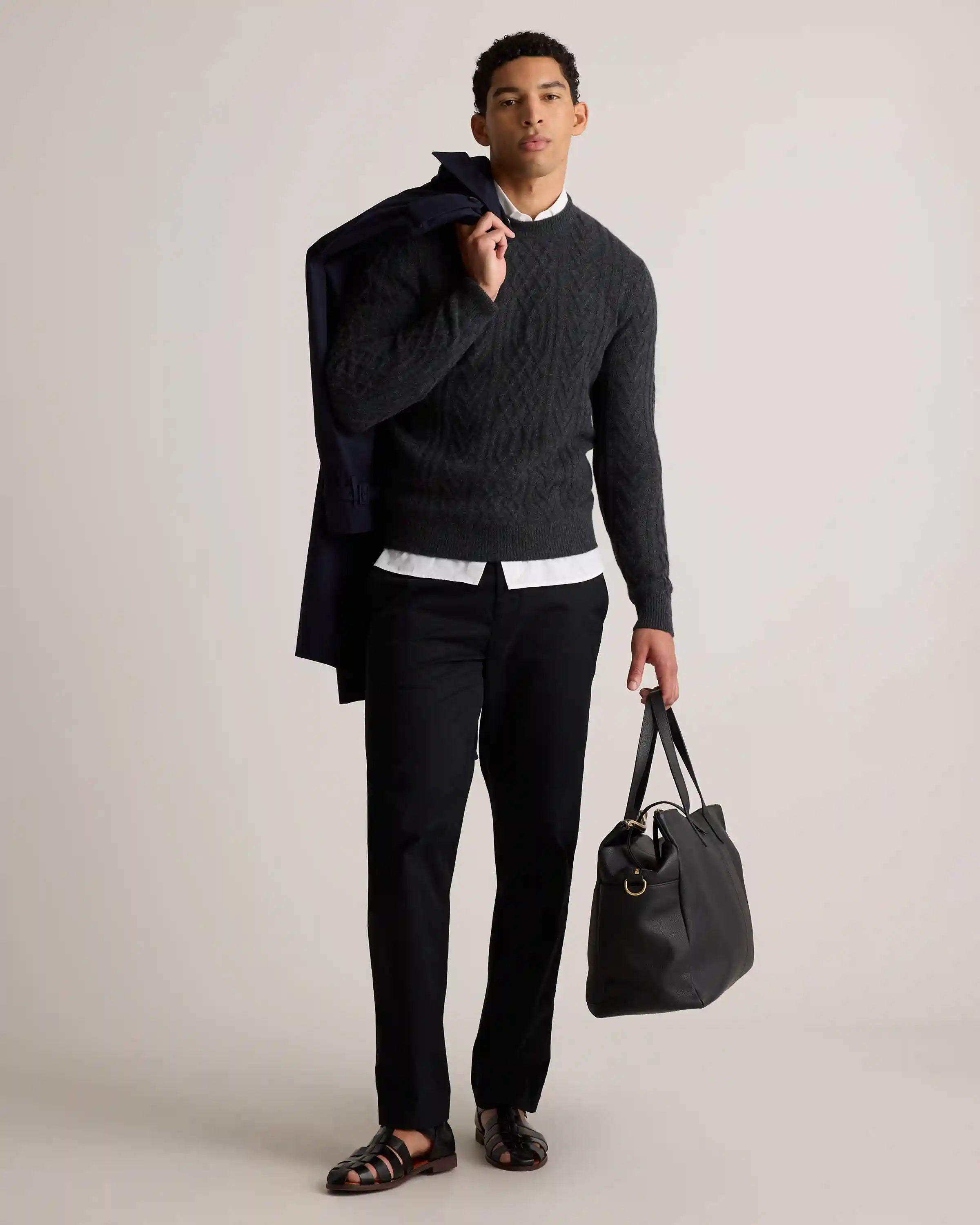Mongolian Cashmere Cable Crewneck Sweater