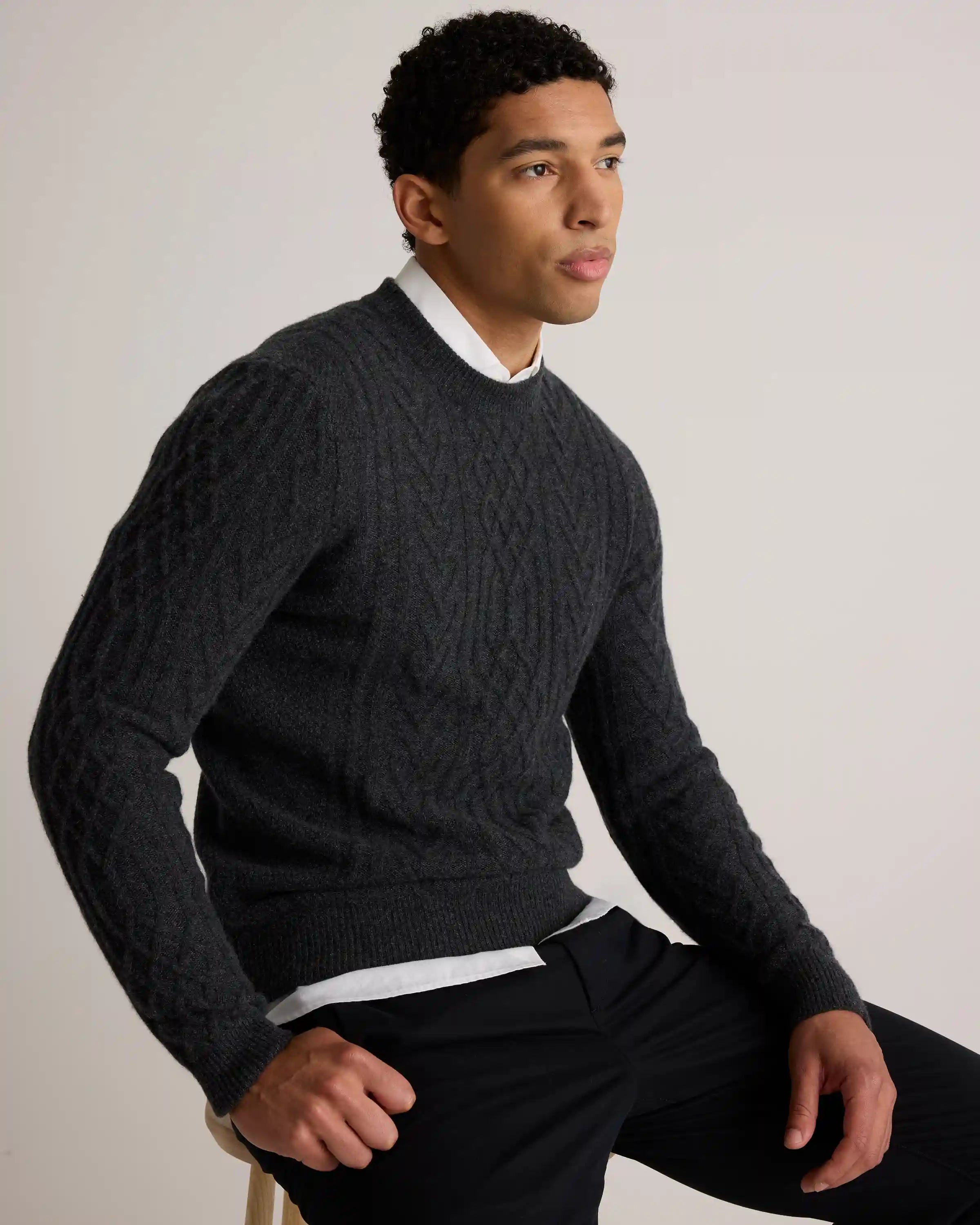 Mongolian Cashmere Cable Crewneck Sweater