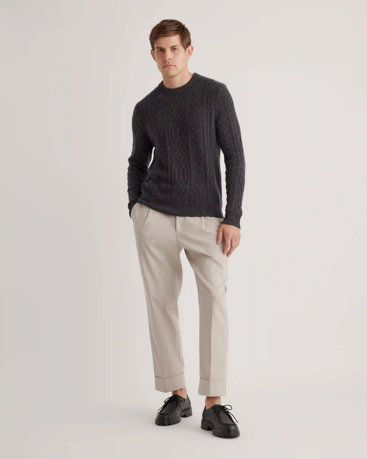 Mongolian Spring Cashmere Cable Crewneck Sweater