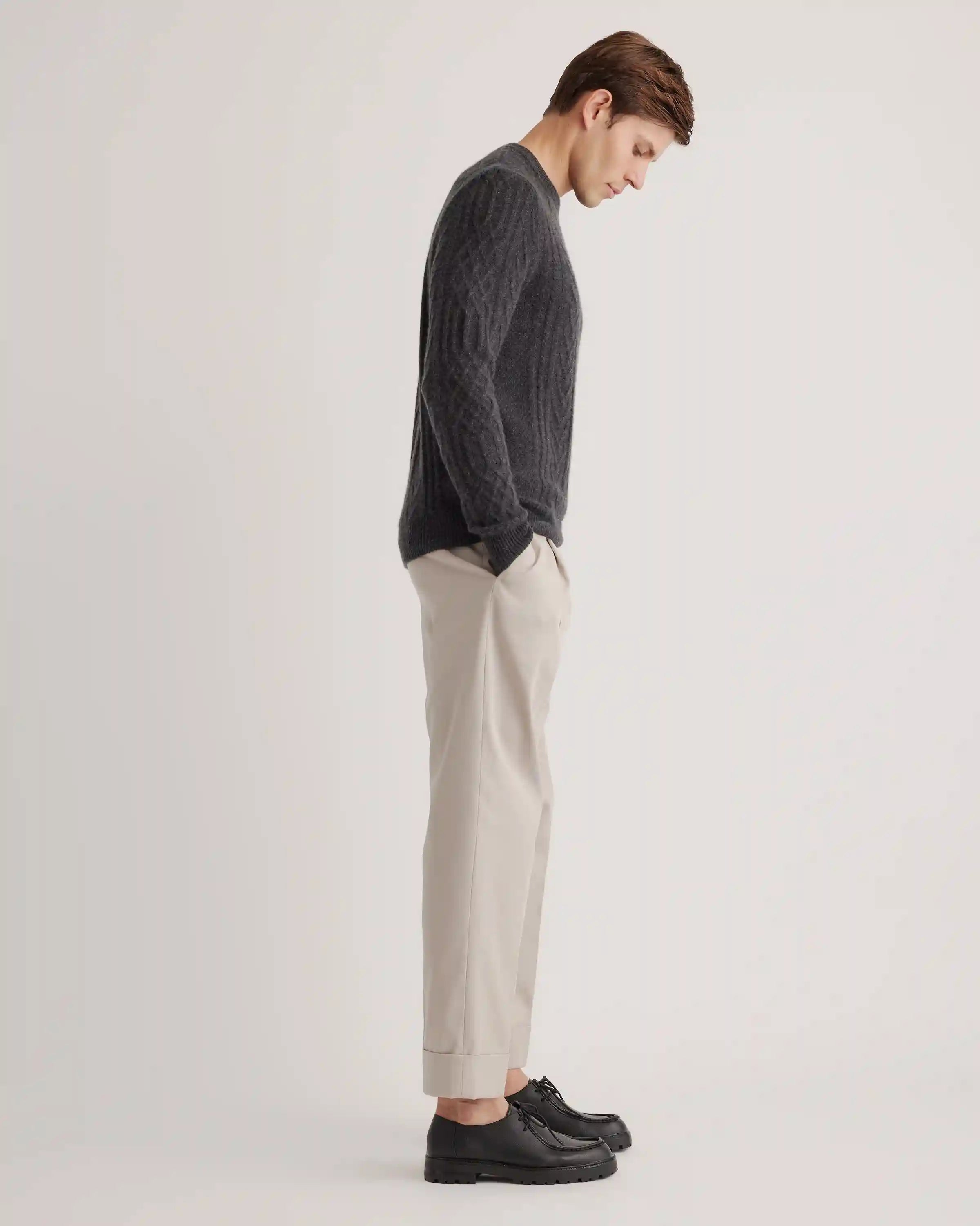 Mongolian Spring Cashmere Cable Crewneck Sweater