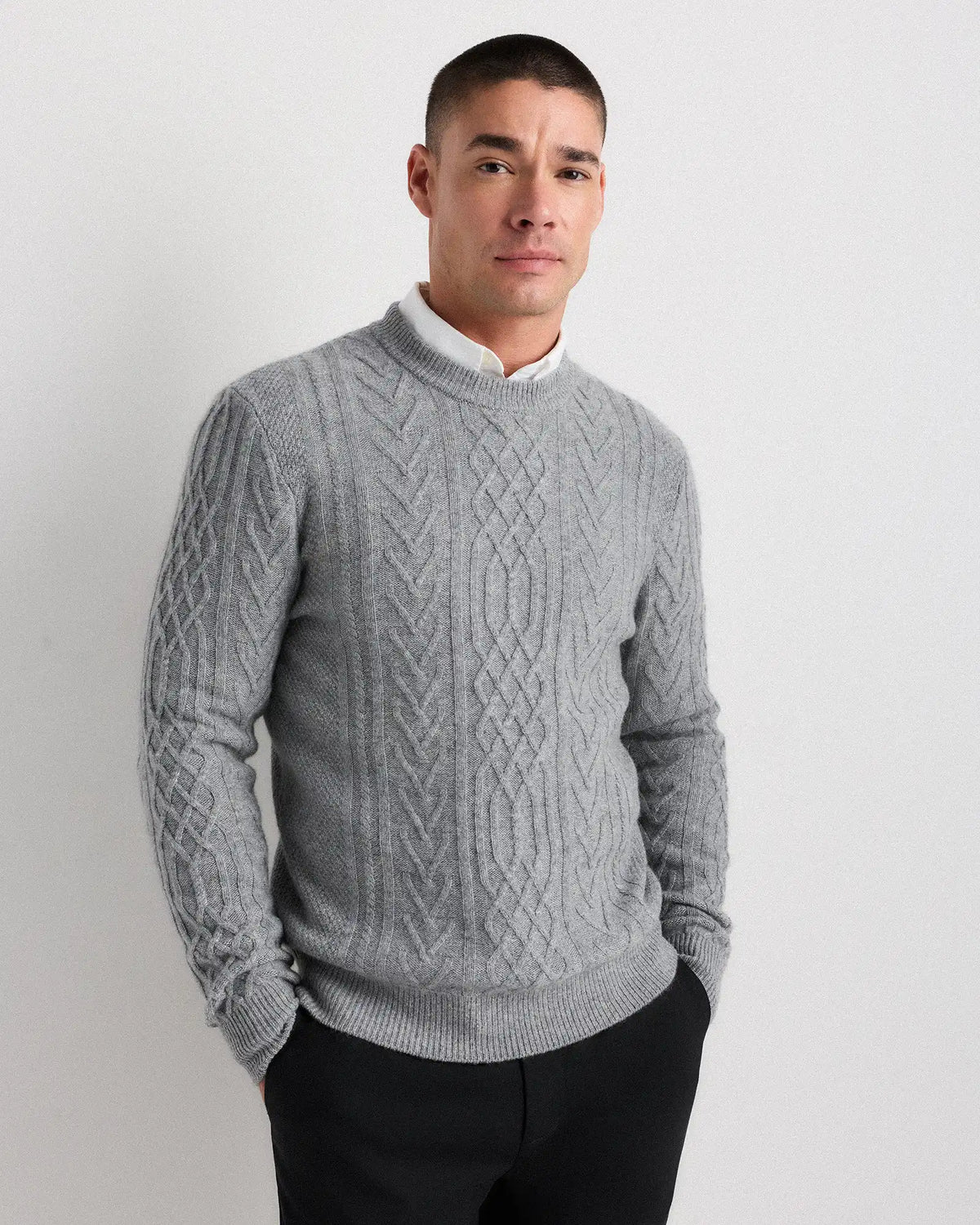 Mongolian Cashmere Cable Crewneck Sweater