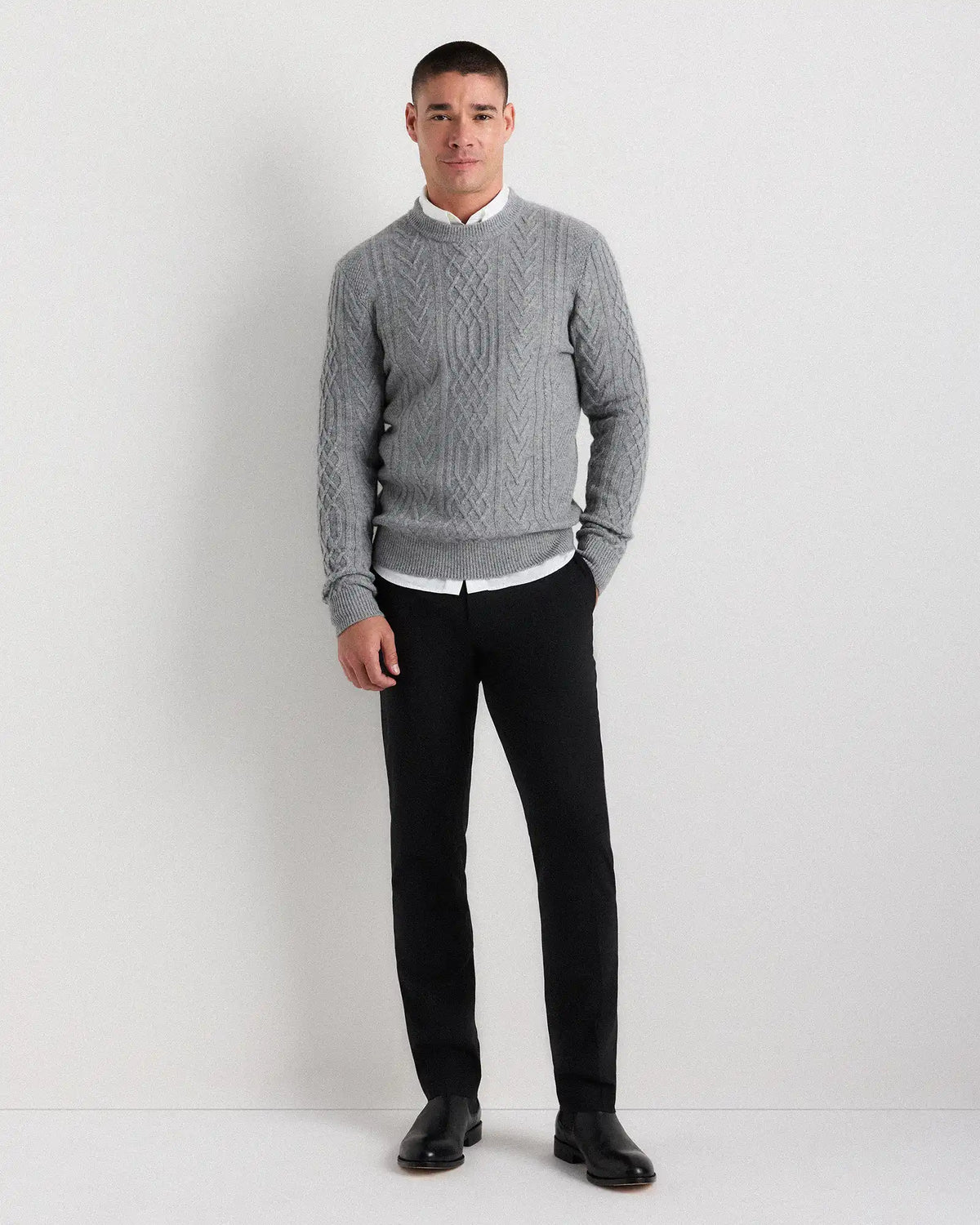 Mongolian Cashmere Cable Crewneck Sweater