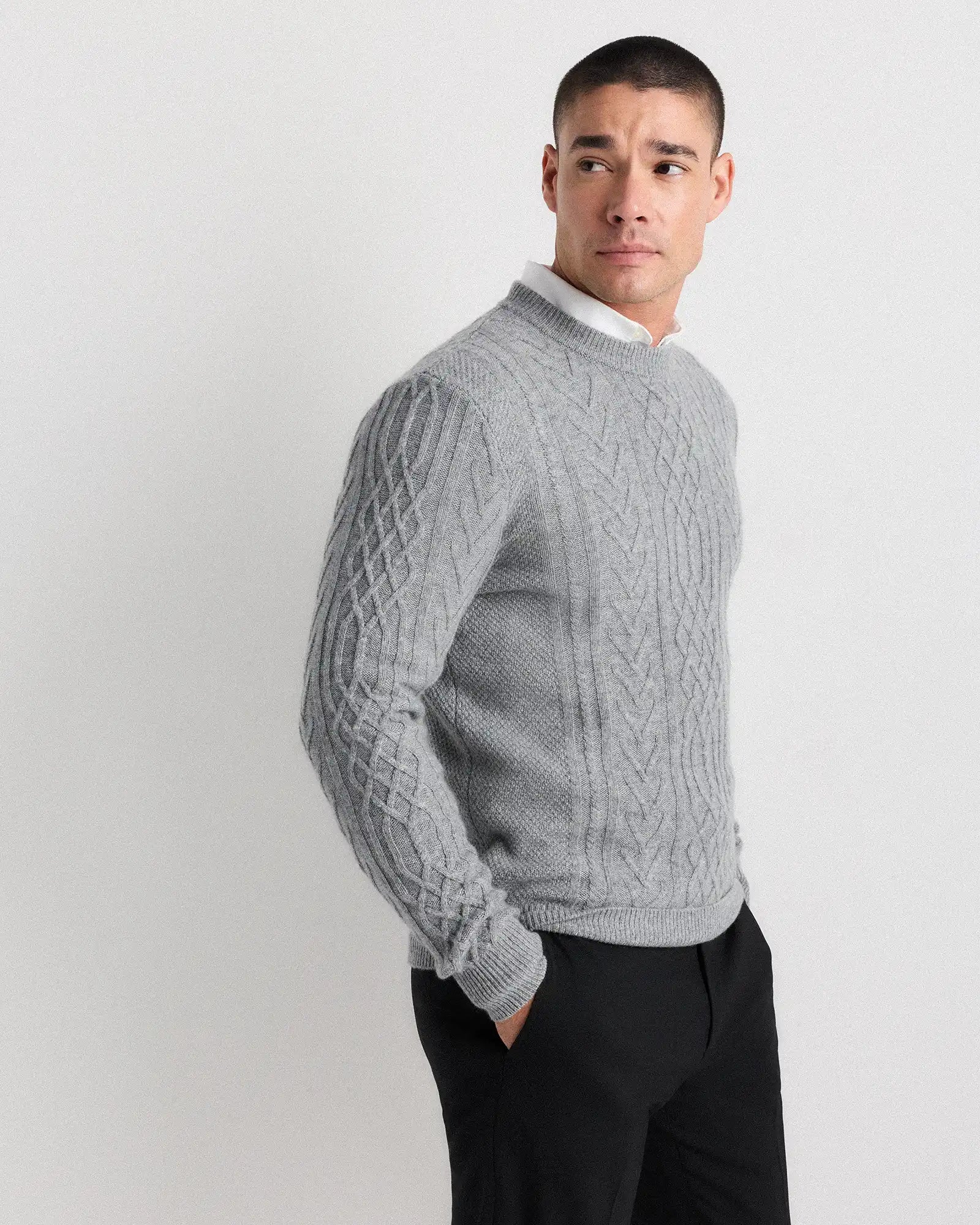 Mongolian Cashmere Cable Crewneck Sweater