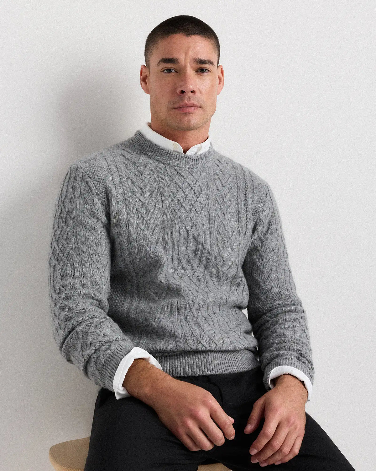 Mongolian Cashmere Cable Crewneck Sweater