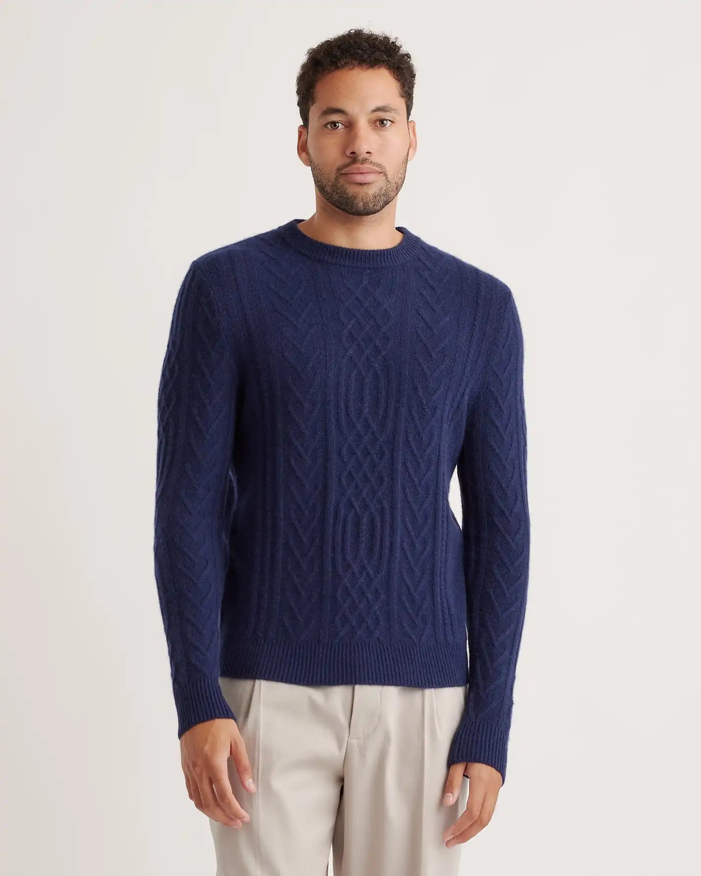 Mongolian Spring Cashmere Cable Crewneck Sweater