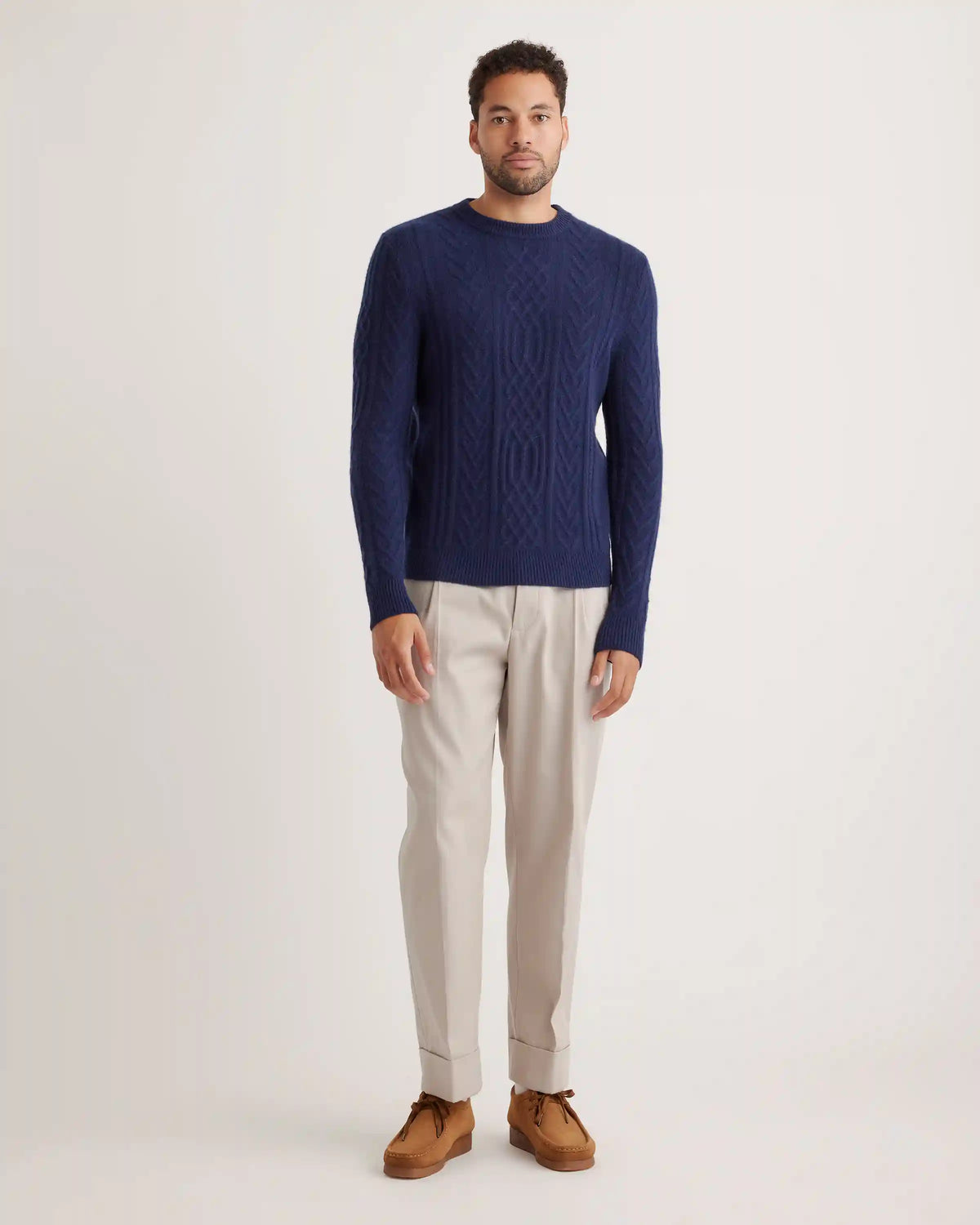 Mongolian Spring Cashmere Cable Crewneck Sweater