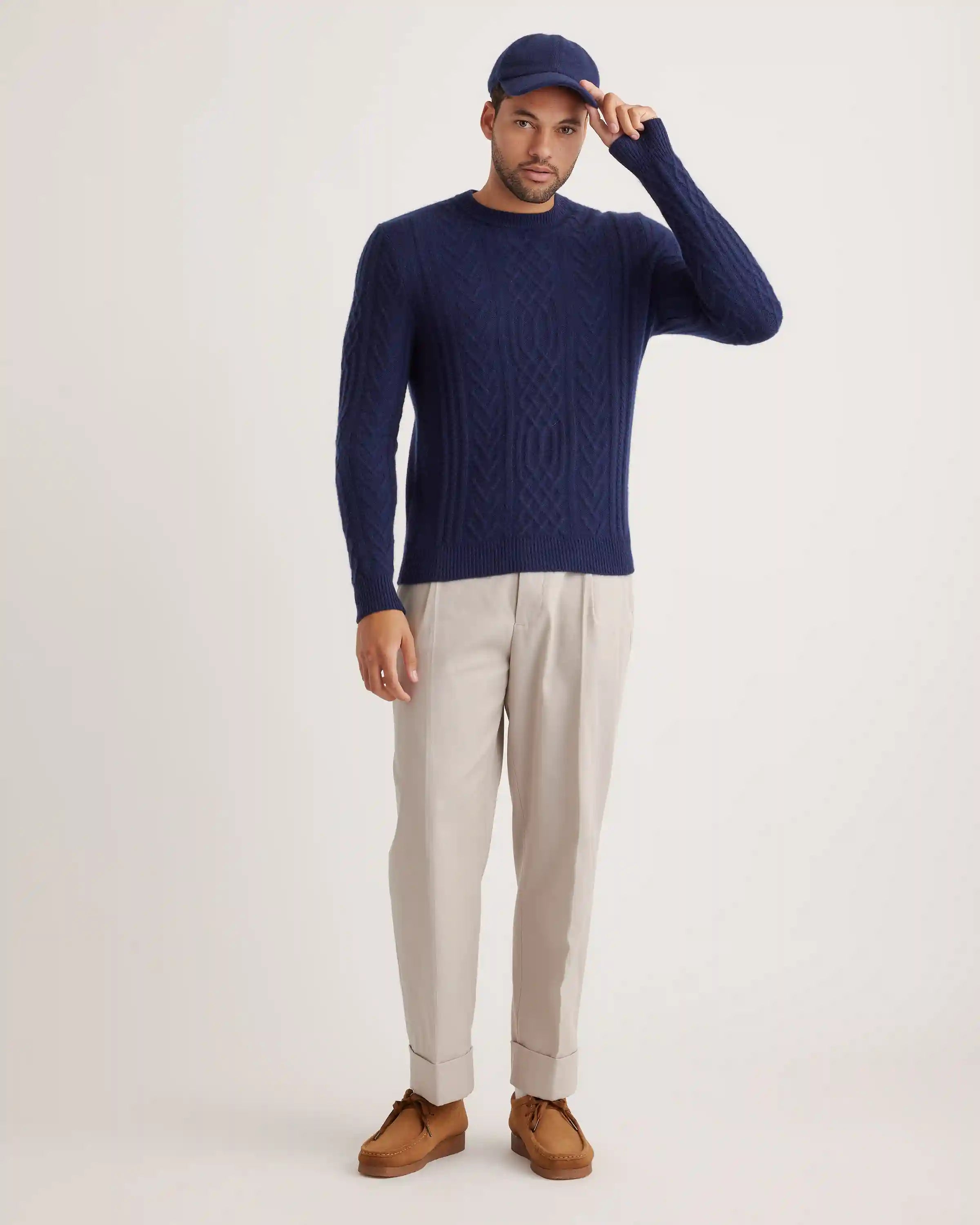 Mongolian Cashmere Cable Crewneck Sweater