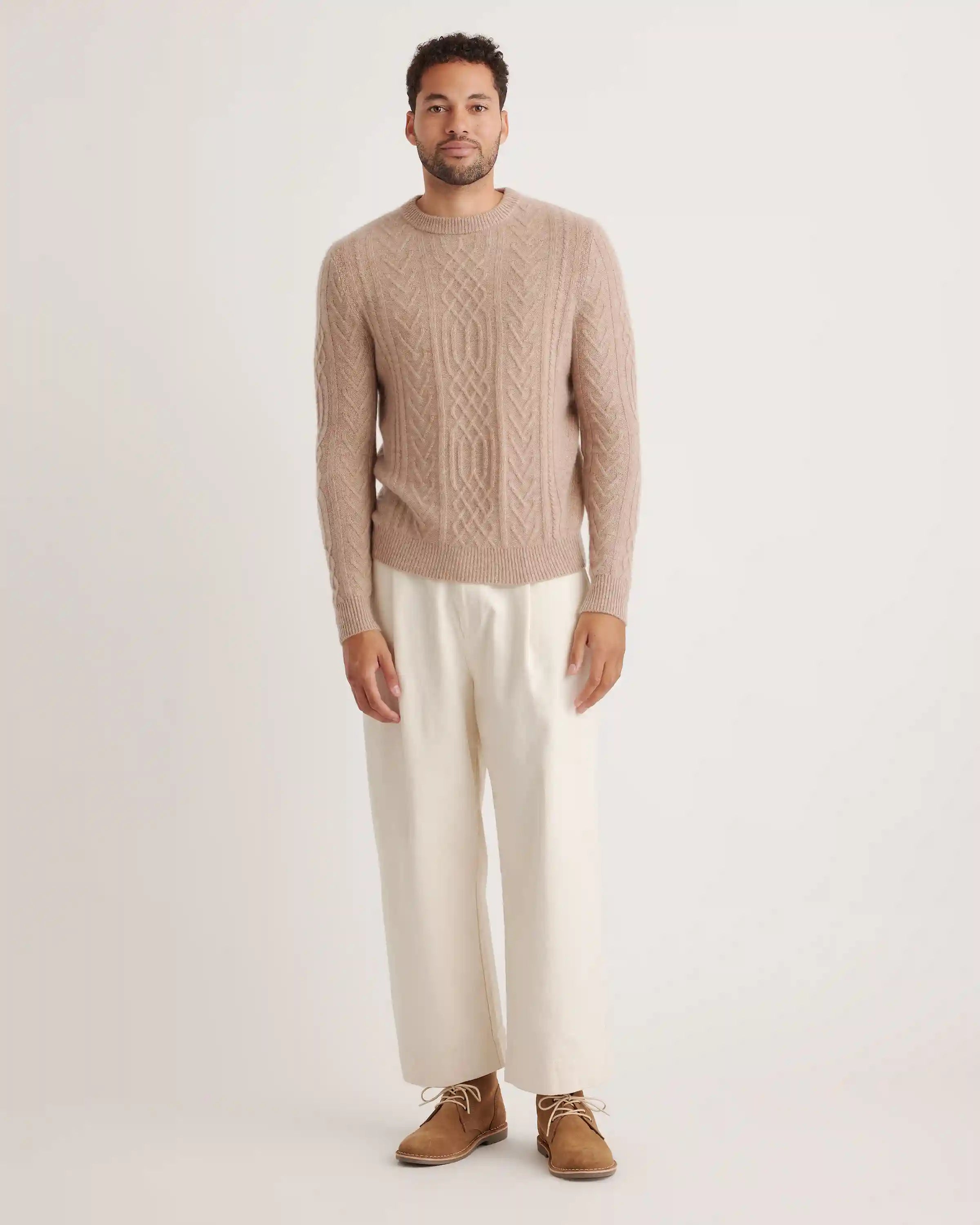 Mongolian Cashmere Cable Crewneck Sweater