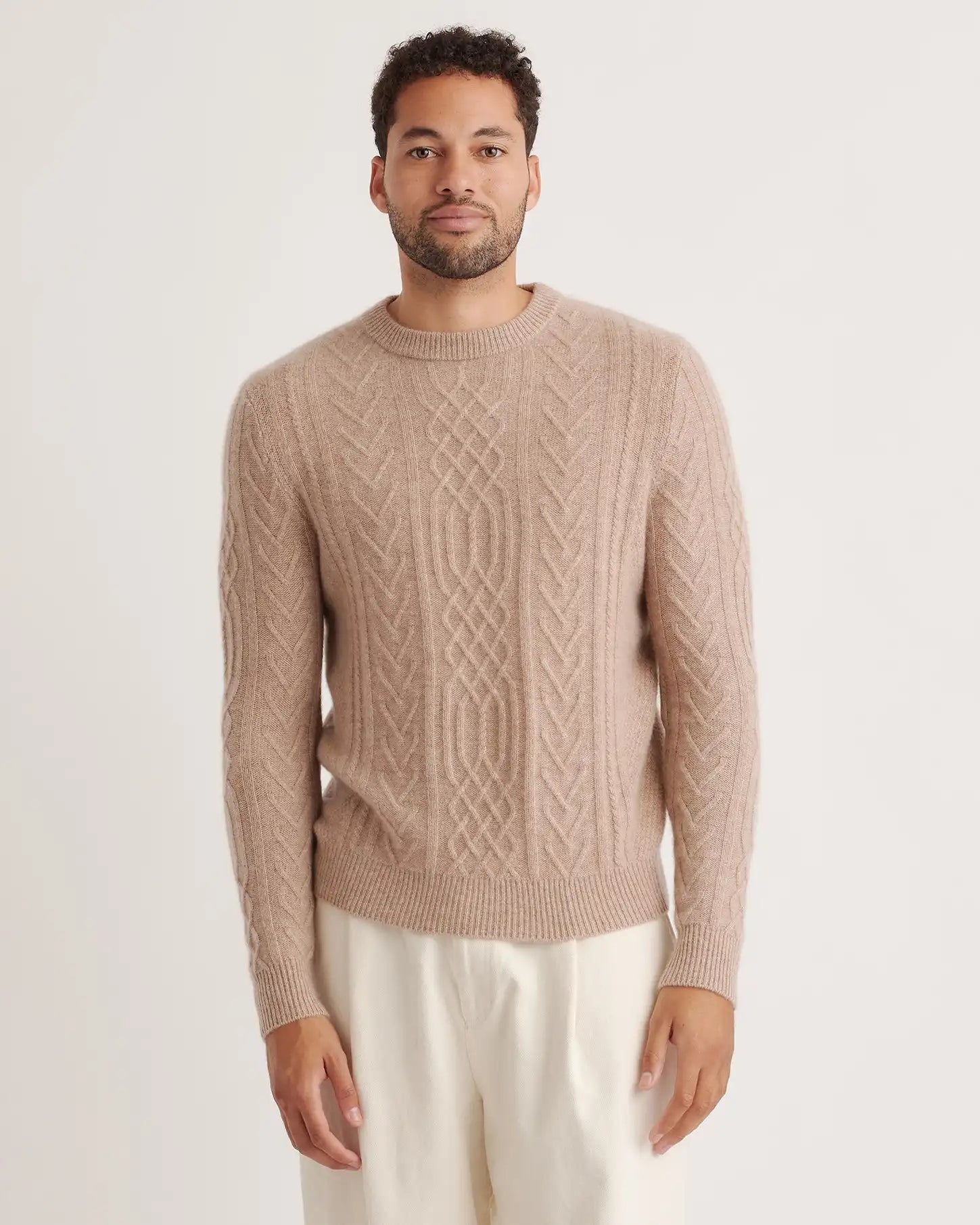 Mongolian Cashmere Cable Crewneck Sweater